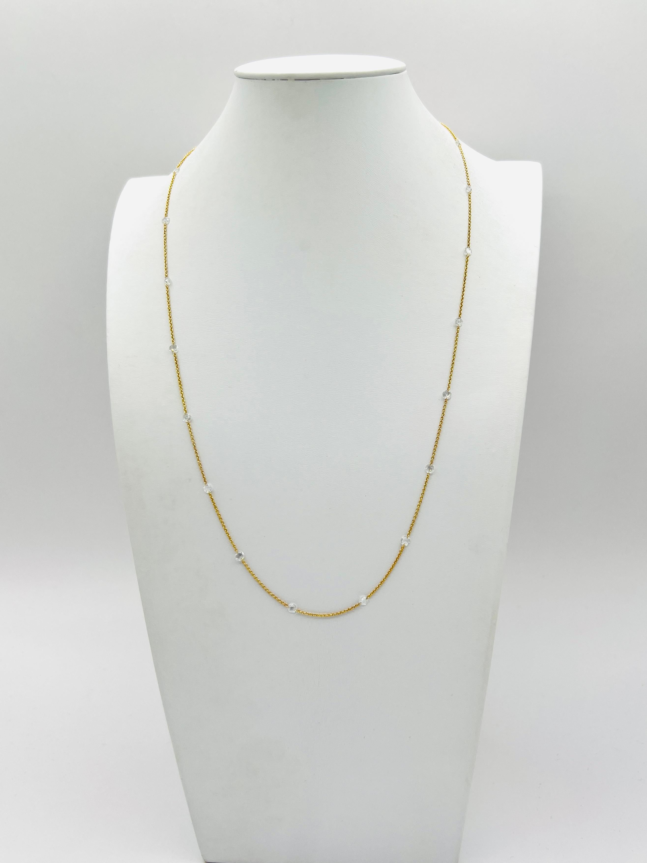 White Diamond Rose Cut Necklace in 18K Yellow Gold 1