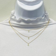White Diamond Rose Cut Pear Shape 3 Layer Necklace in 18K Yellow Gold