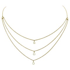 White Diamond Rose Cut Pear Shape 3 Layer Necklace in 18K Yellow Gold