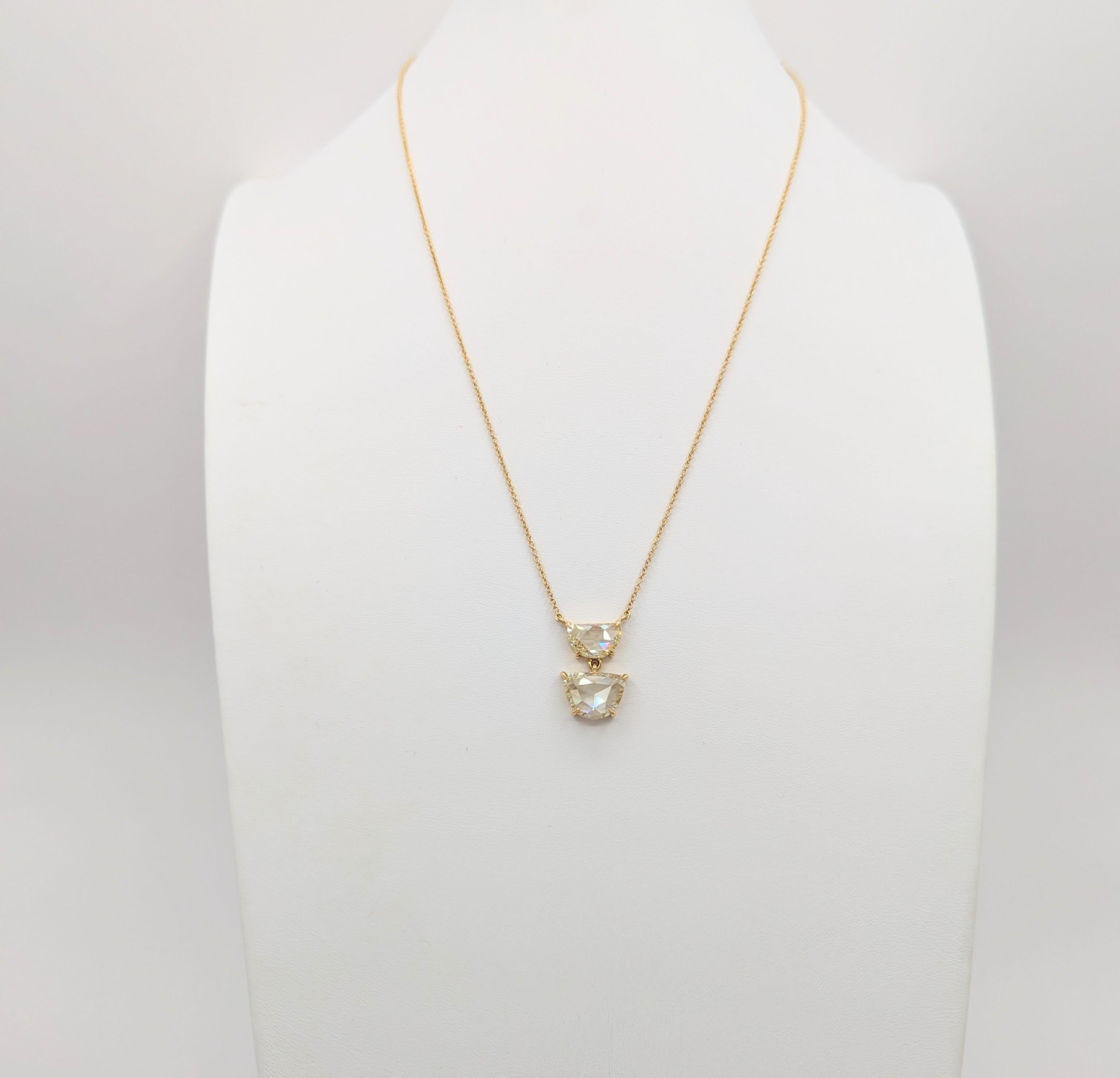 Weiße Diamant-Rosenschliff-Anhänger-Halskette aus 18 Karat Gelbgold für Damen oder Herren im Angebot