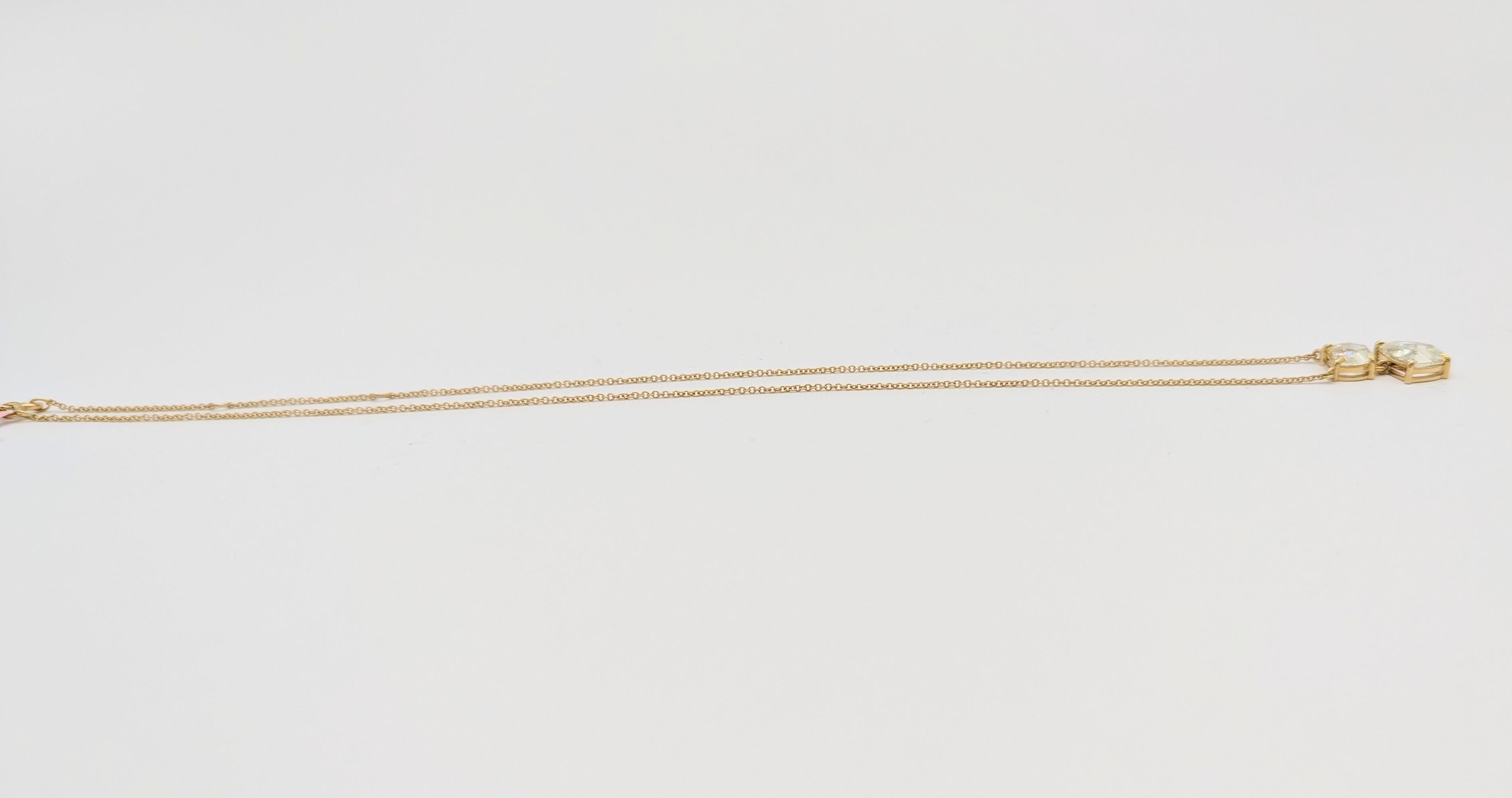 Weiße Diamant-Rosenschliff-Anhänger-Halskette aus 18 Karat Gelbgold im Angebot 1
