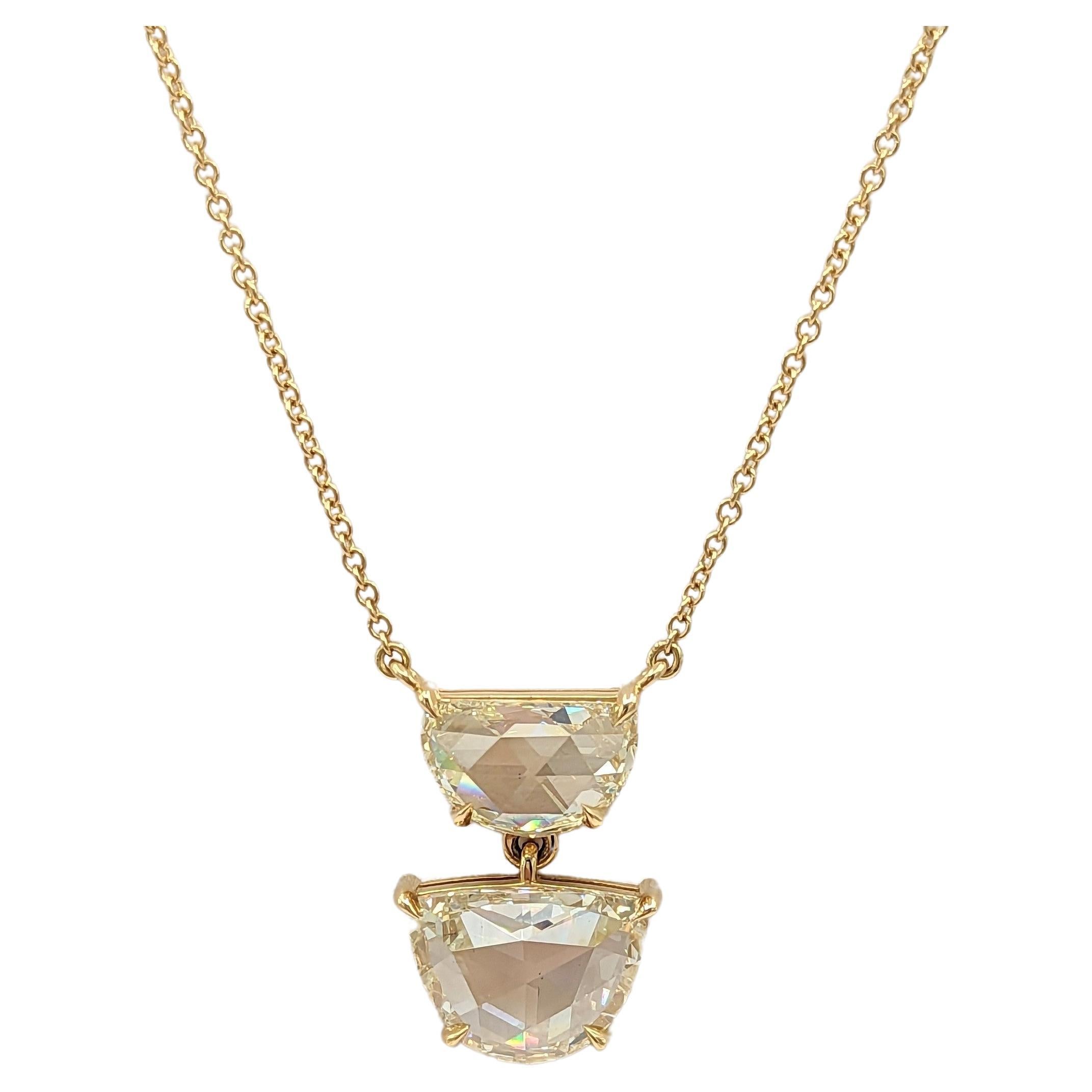 Weiße Diamant-Rosenschliff-Anhänger-Halskette aus 18 Karat Gelbgold