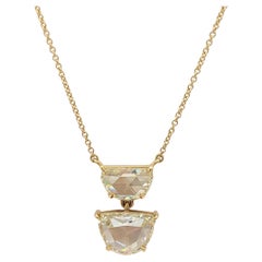 White Diamond Rose Cut Pendant Necklace in 18 Karat Yellow Gold