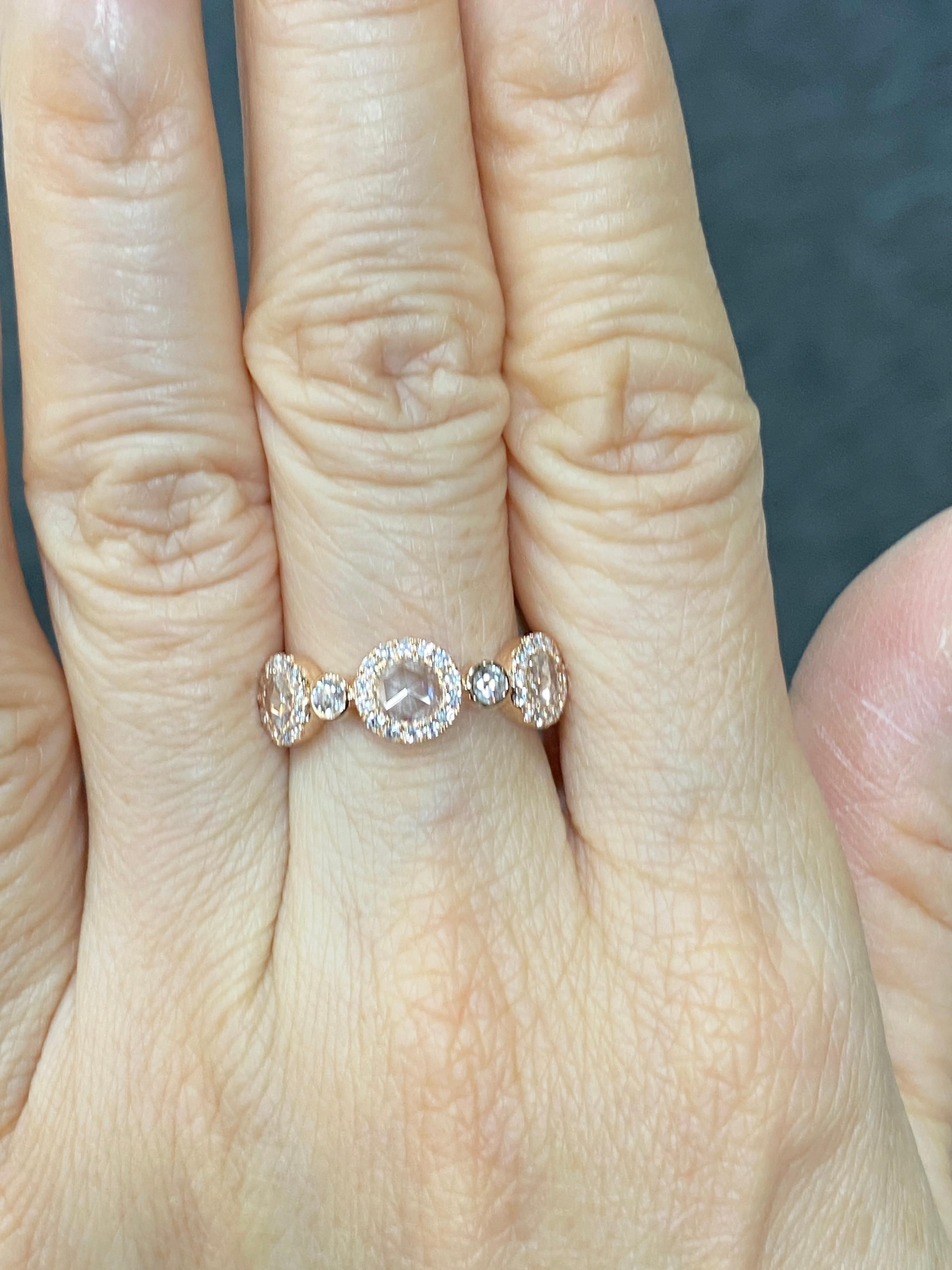 White Diamond Rose Cut Ring 18 Karat Rose Gold In New Condition For Sale In Hong Kong, HK