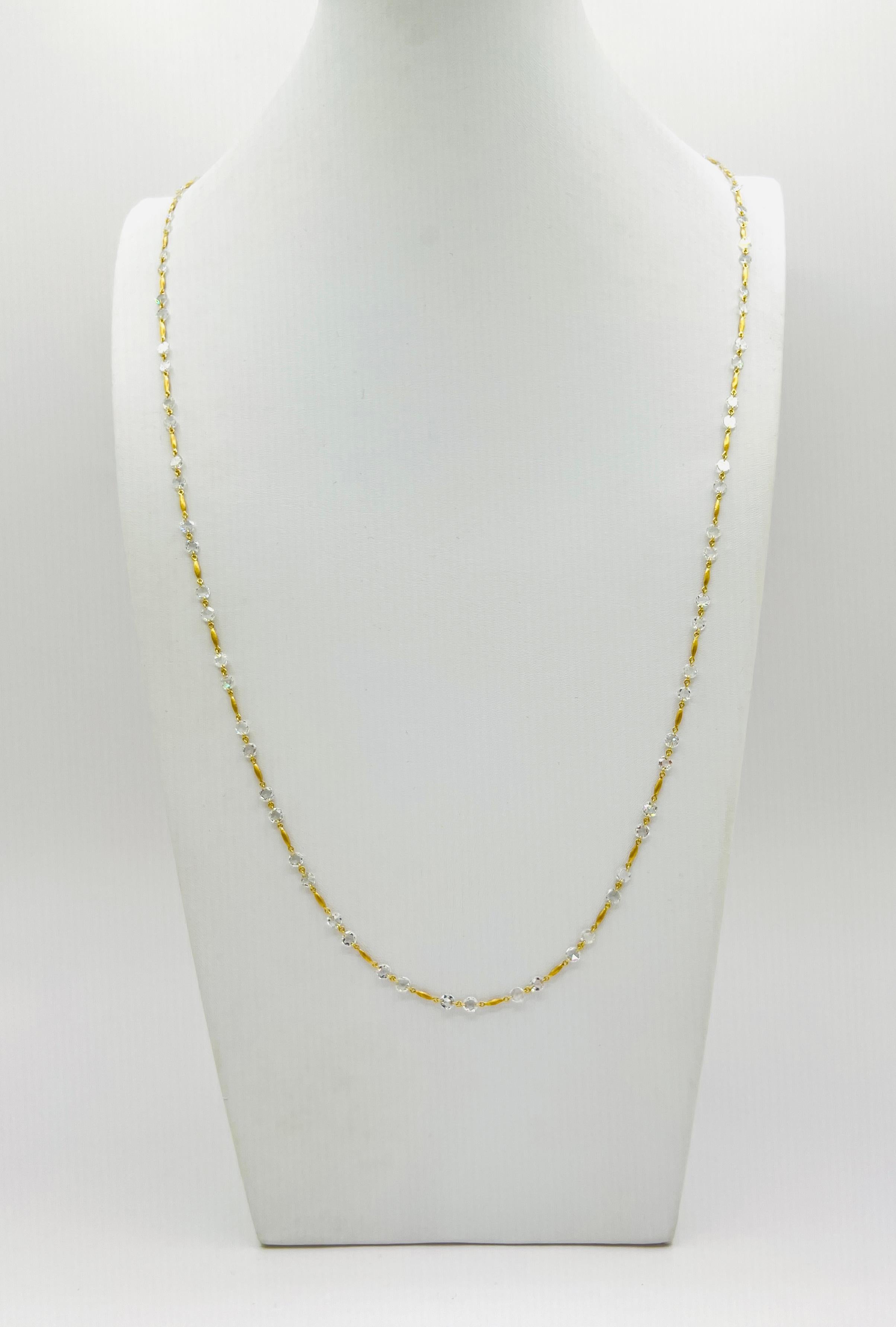 White Diamond Rose Cut Round Chain Necklace in 18K Yellow Gold 1