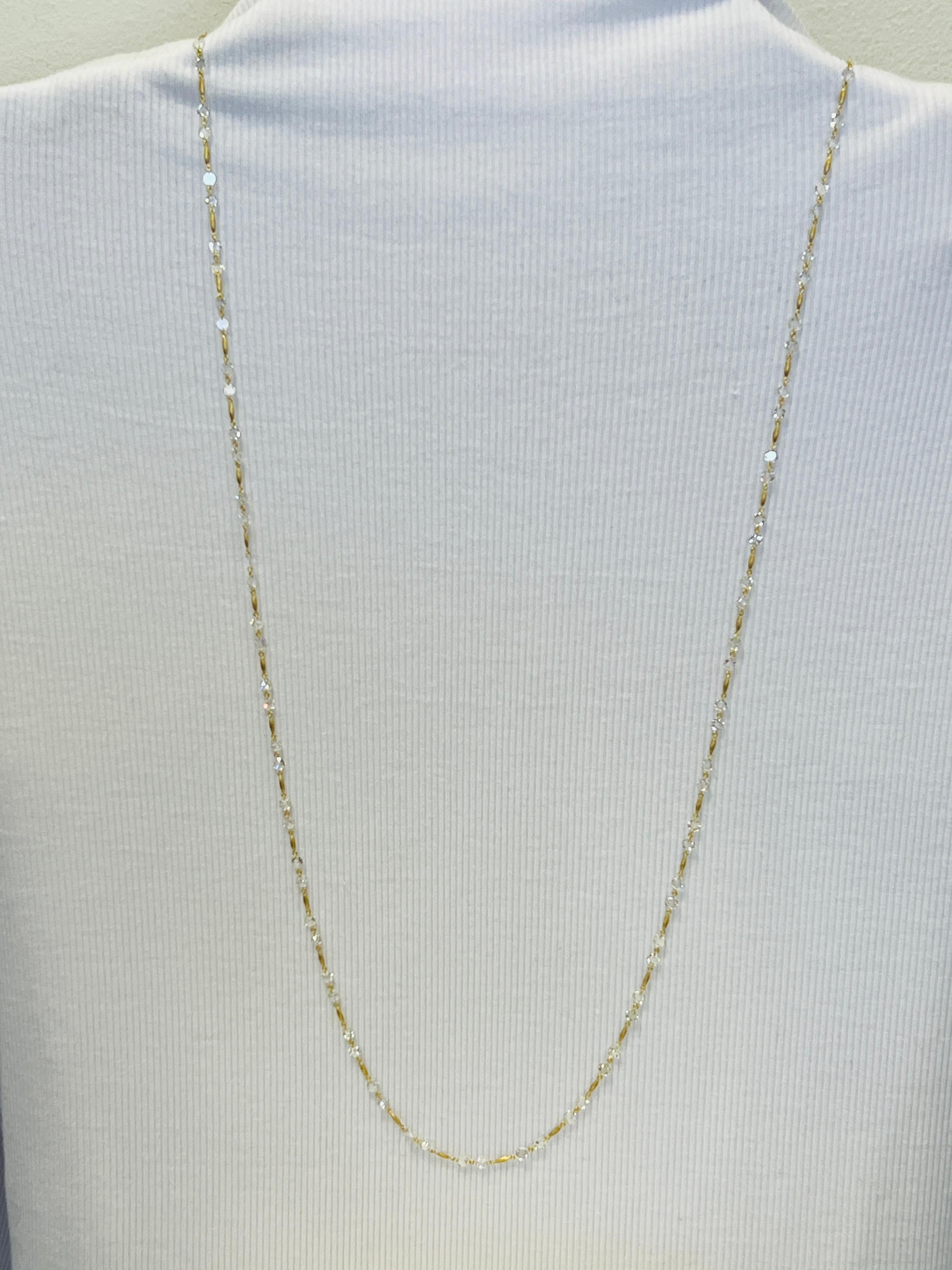 White Diamond Rose Cut Round Chain Necklace in 18K Yellow Gold 2