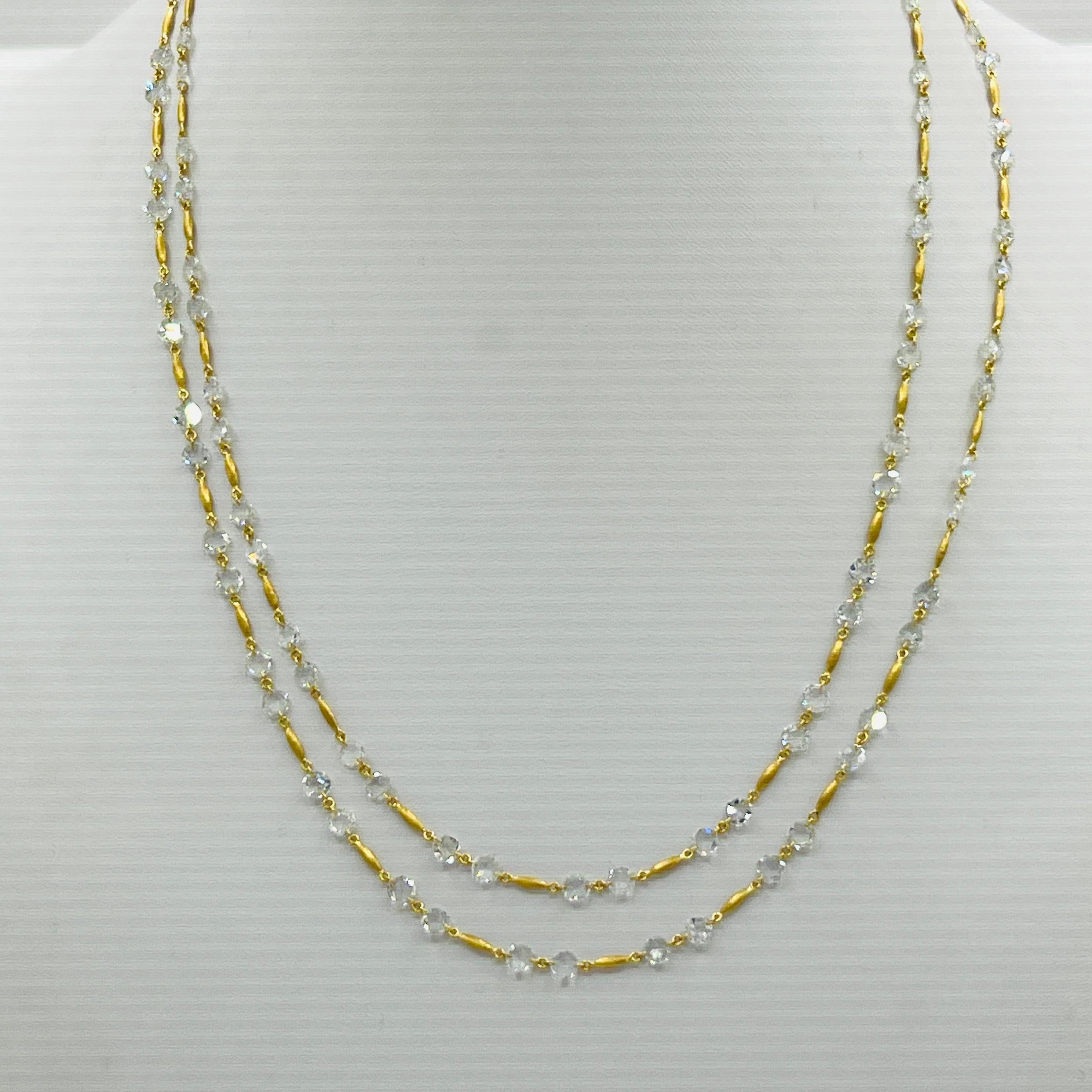 White Diamond Rose Cut Round Chain Necklace in 18K Yellow Gold 3