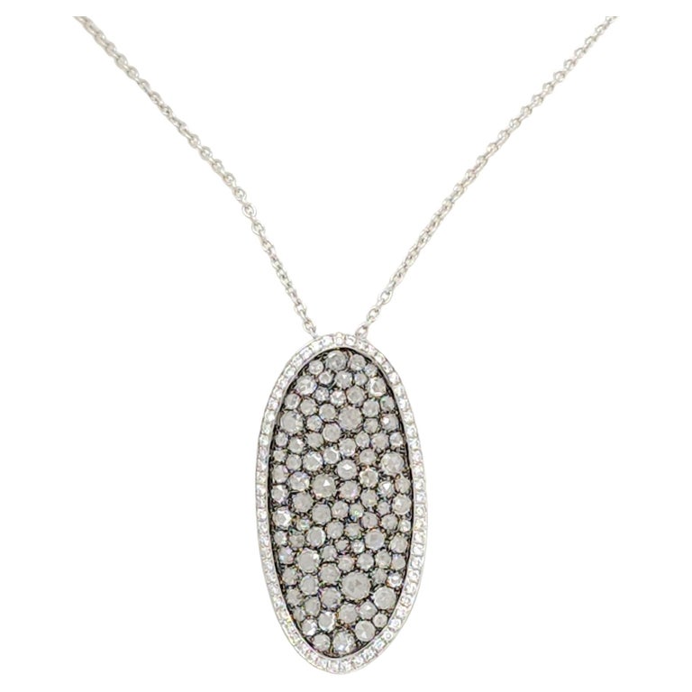 White Diamond Rose Cut Round Pendant Necklace in 18k Gold and Black