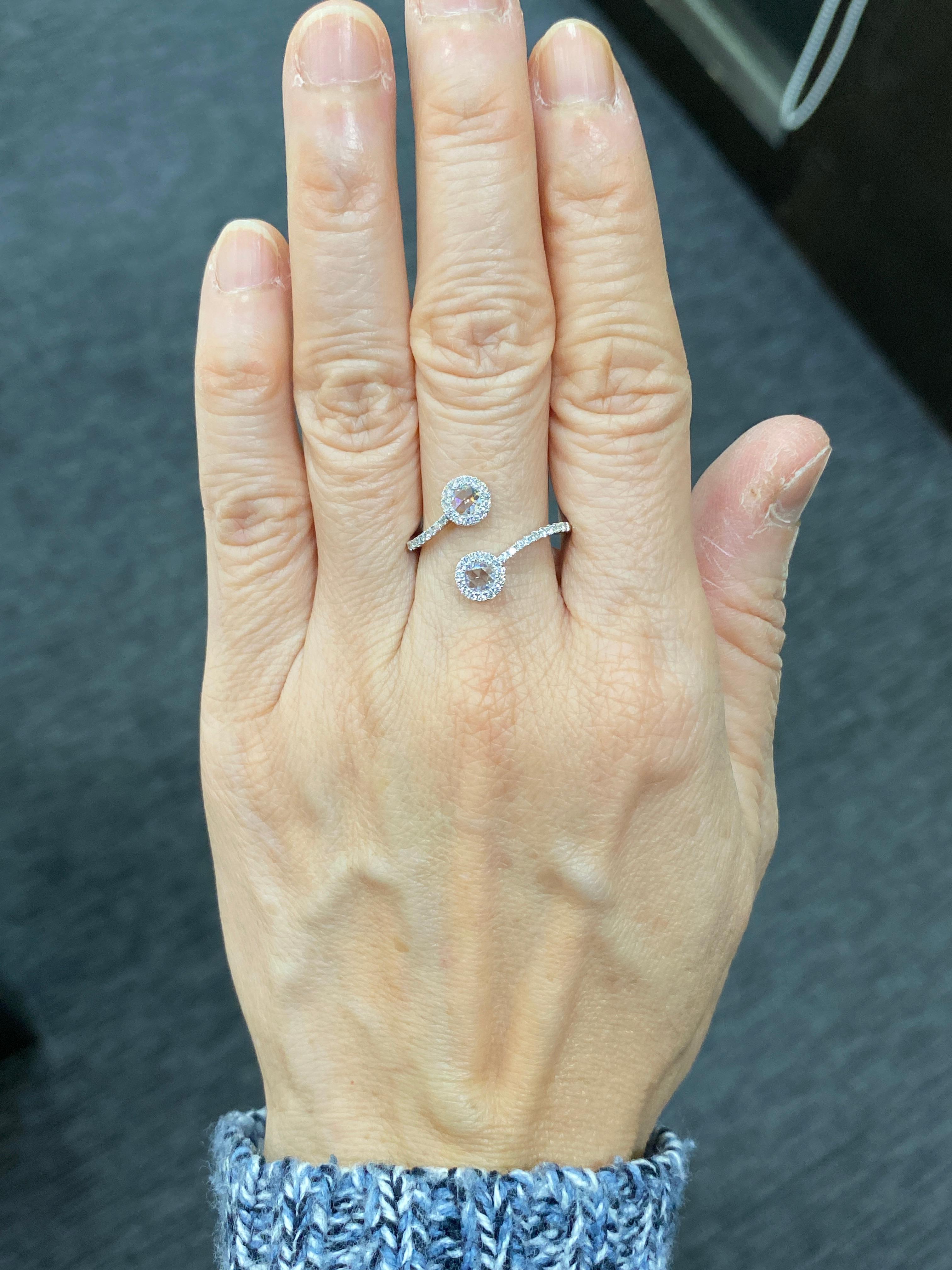 Modern White Diamond Rose Cut Toi et Moi 18 Karat white Gold Ring For Sale