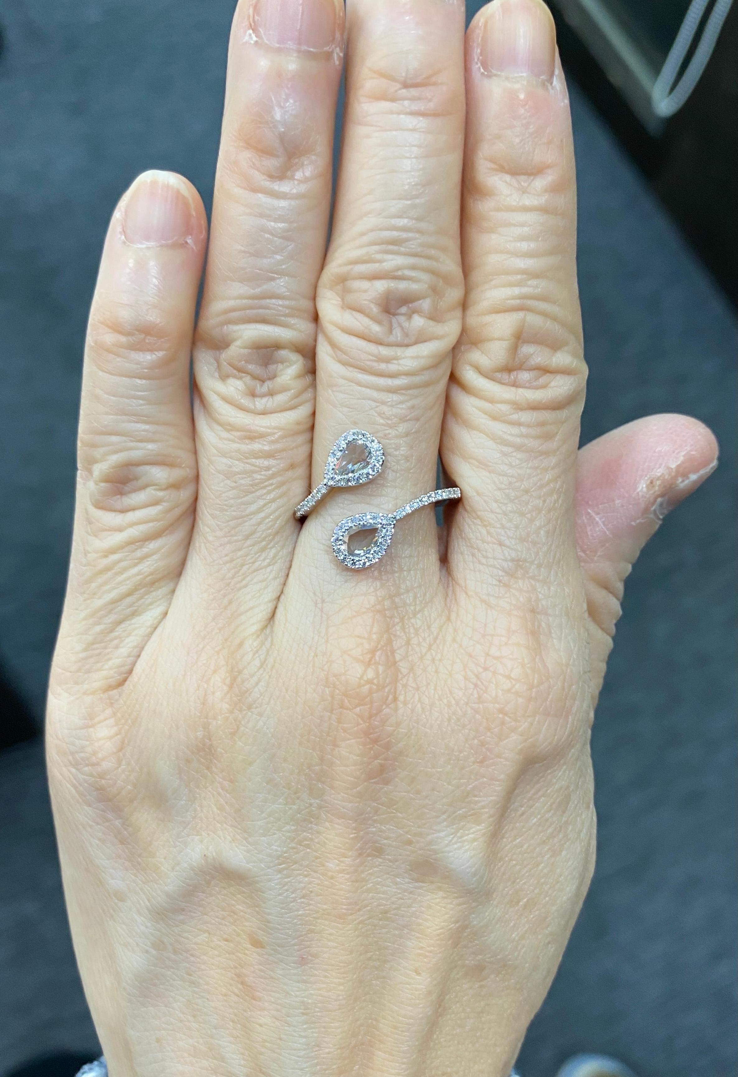 Modern White Diamond Rose Cut Toi et Moi 18 Karat White Gold Ring For Sale