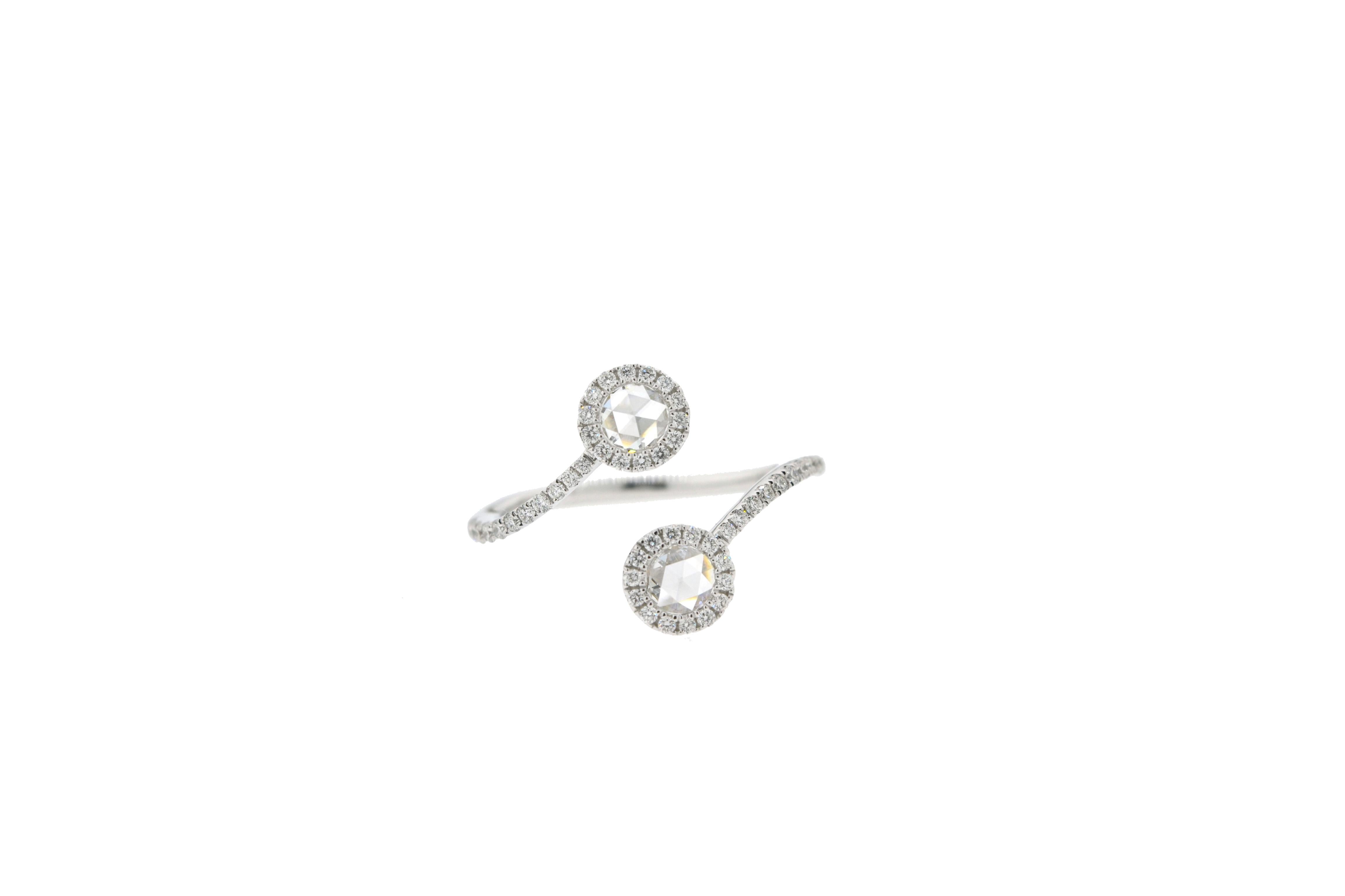 Women's White Diamond Rose Cut Toi et Moi 18 Karat white Gold Ring For Sale