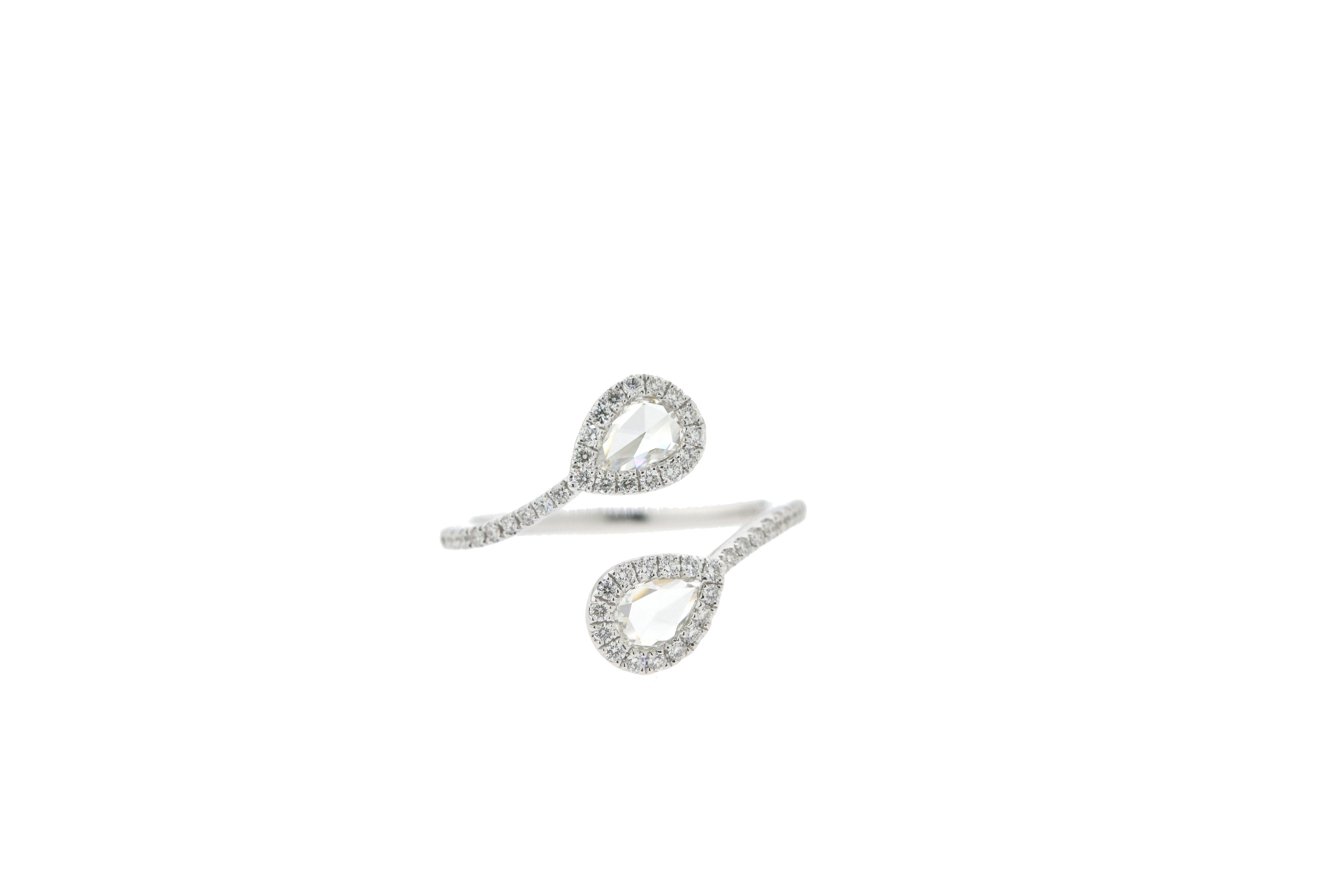 Women's White Diamond Rose Cut Toi et Moi 18 Karat White Gold Ring For Sale