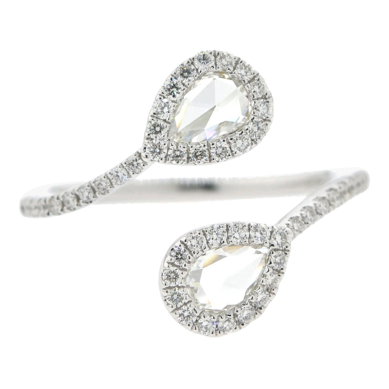 White Diamond Rose Cut Toi et Moi 18 Karat White Gold Ring For Sale