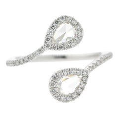 White Diamond Rose Cut Toi et Moi 18 Karat White Gold Ring