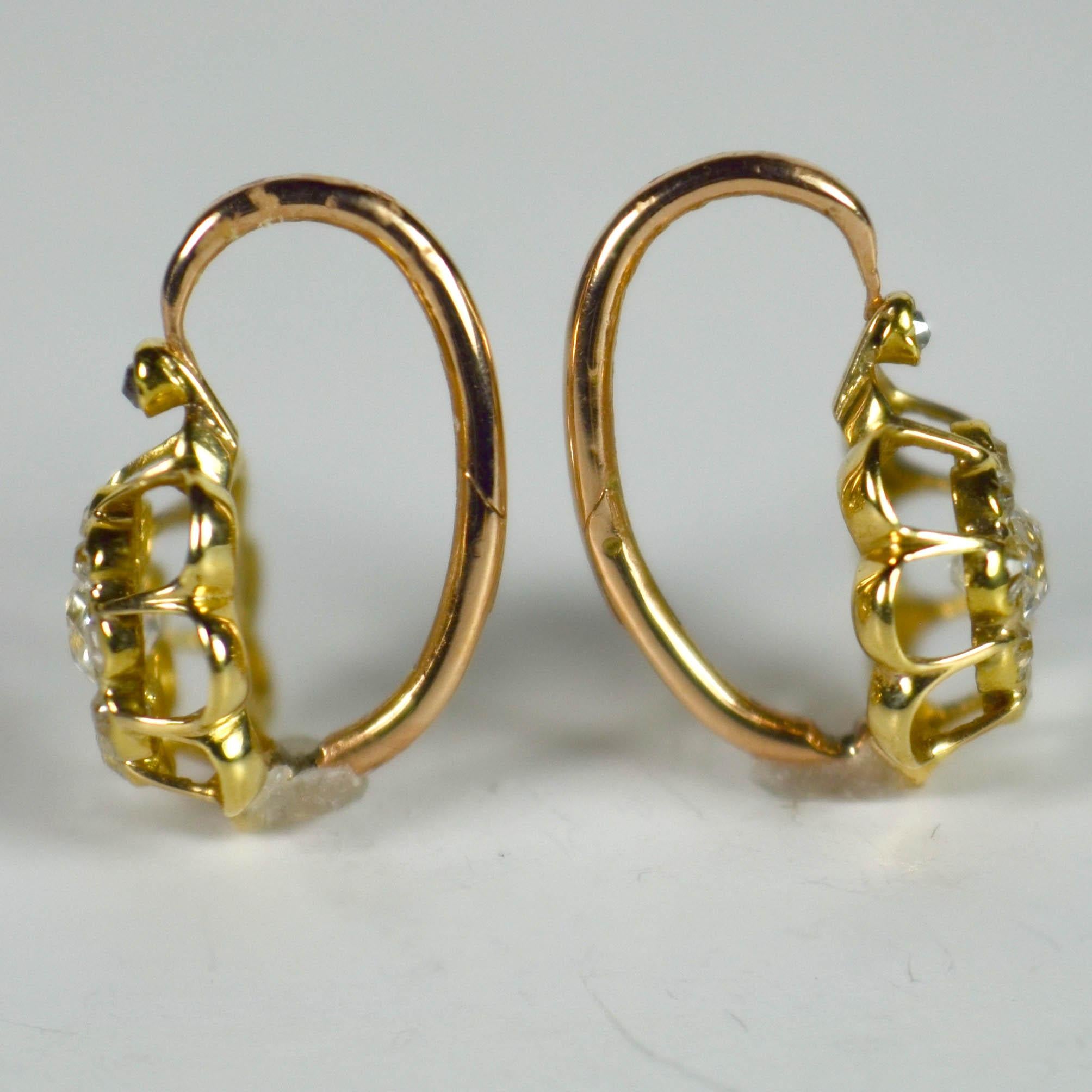 White Diamond Rose Yellow Gold Dormeuse Drop Cluster Earrings 1