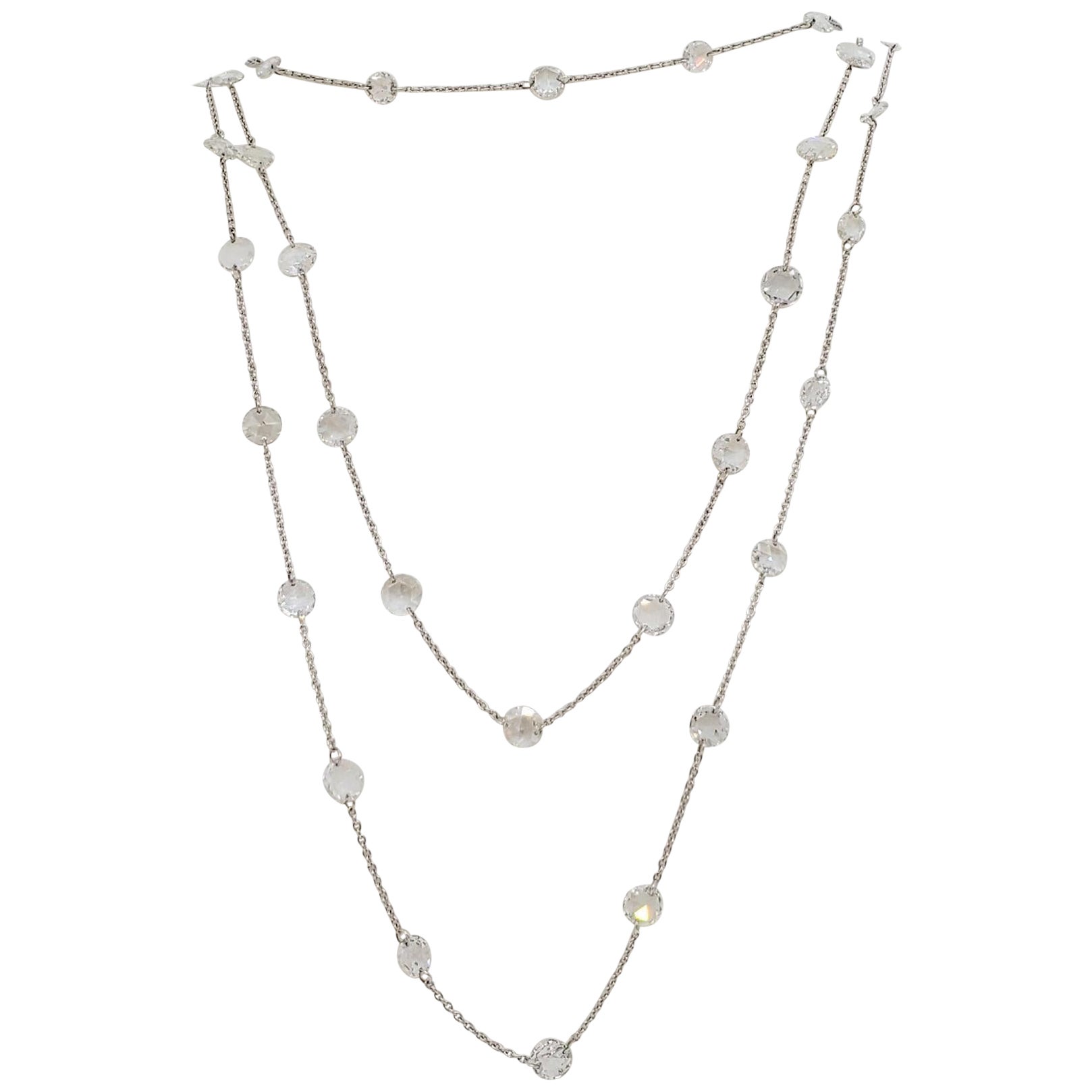 Diamante Blanco Rosecut Collar de Diamantes por Yardas en Oro Blanco de 18k