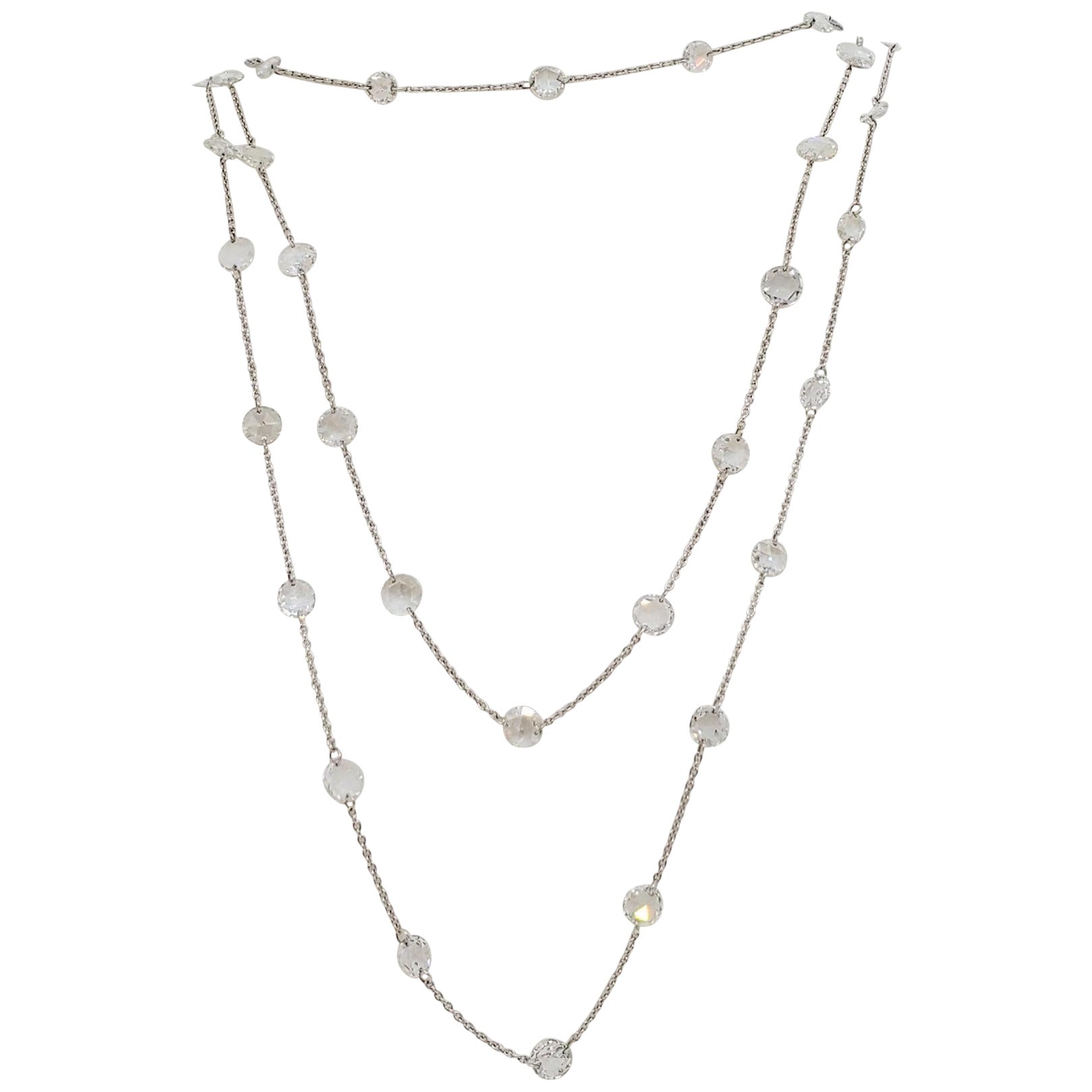 Diamante Blanco Rosecut Collar de Diamantes por Yardas en Oro Blanco de 18k
