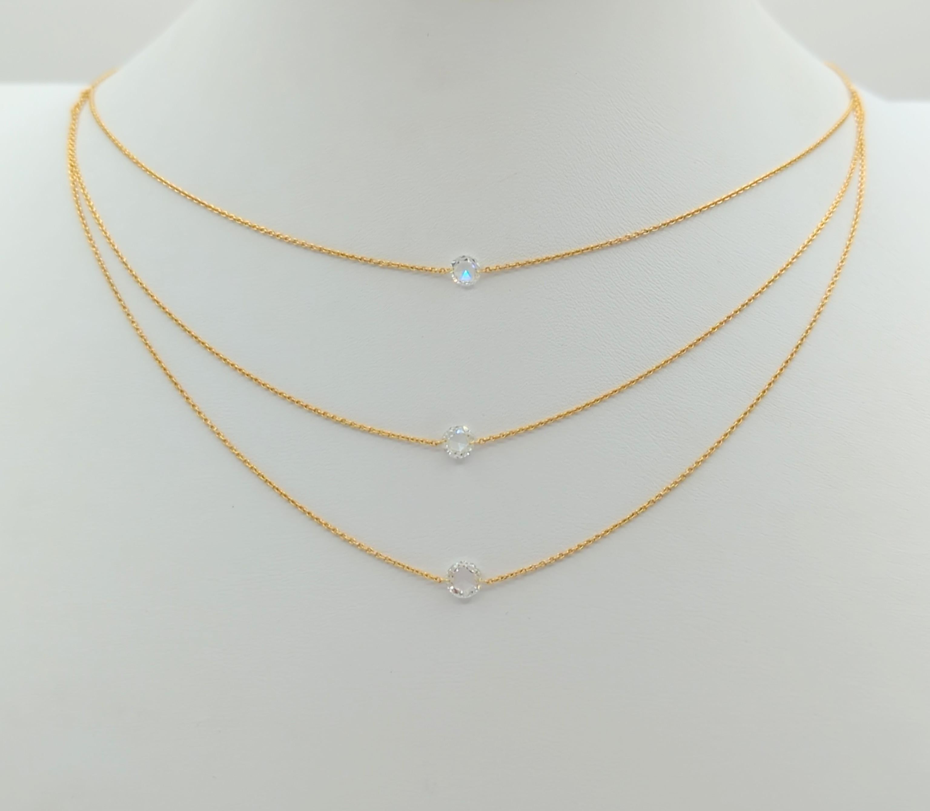 White Diamond Rosecut Layered Necklace in 18K Yellow Gold In New Condition For Sale In Los Angeles, CA