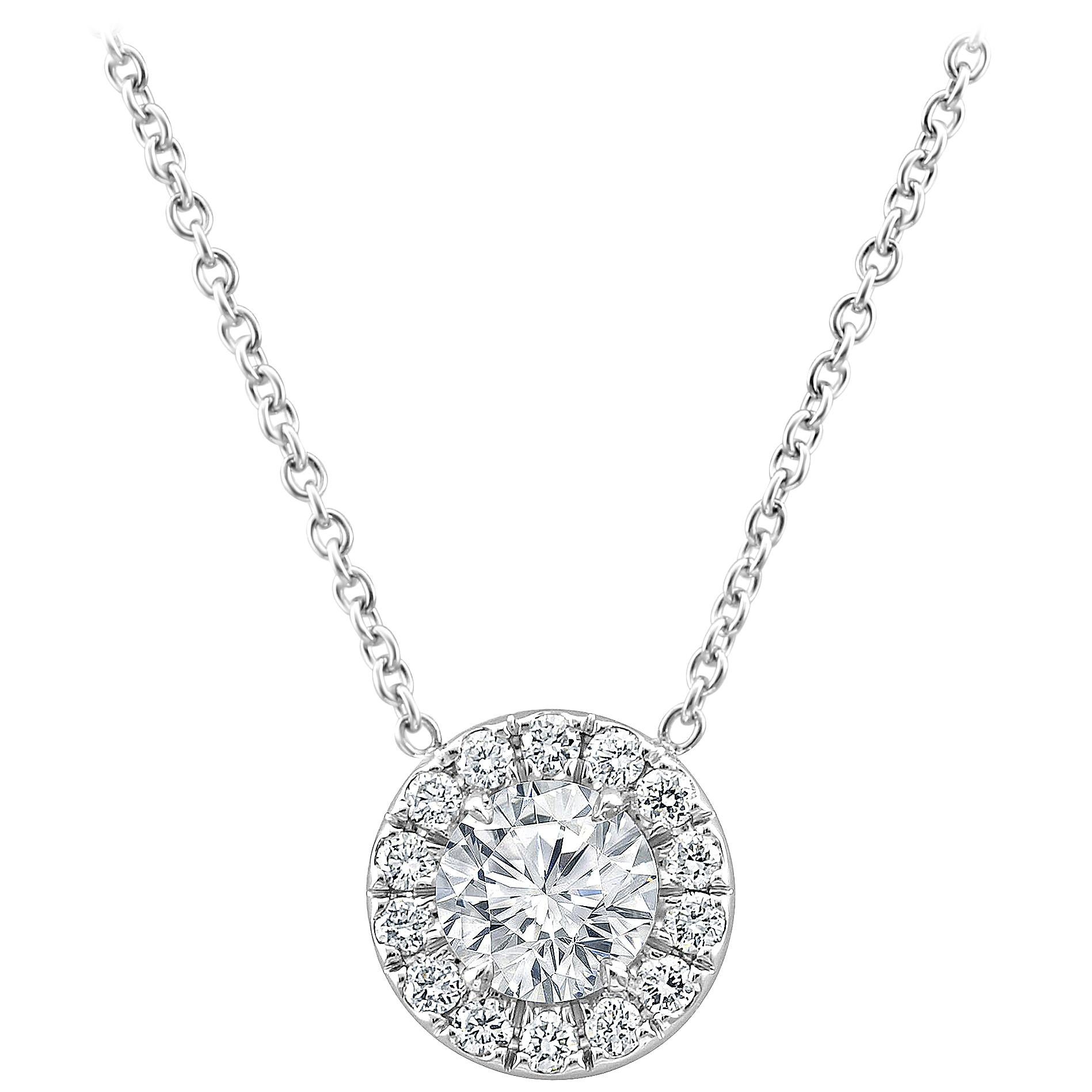 White Diamond Round 1.05 Carat Single Halo Solitaire Pendant White Gold Necklace