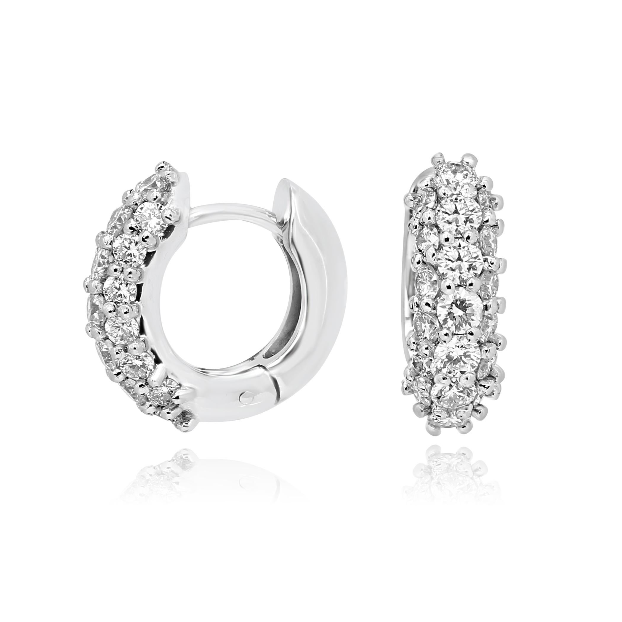 Modern White Diamond Round 1.25 Carat 14 Karat White Gold Fashion Hoop Clip on Earrings