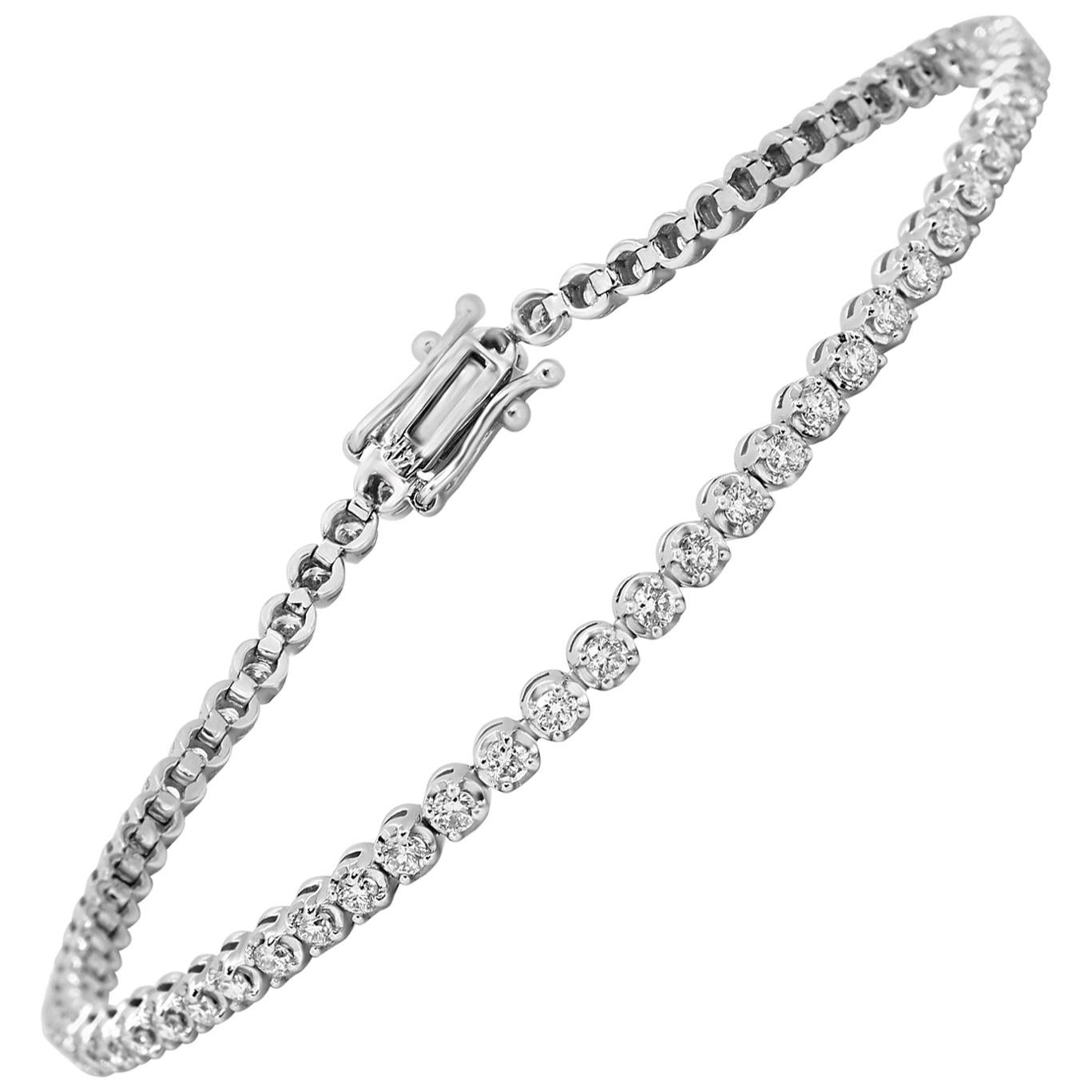 White Diamond Round 14 Karat Gold Single Line Classic Stackable Tennis Bracelet
