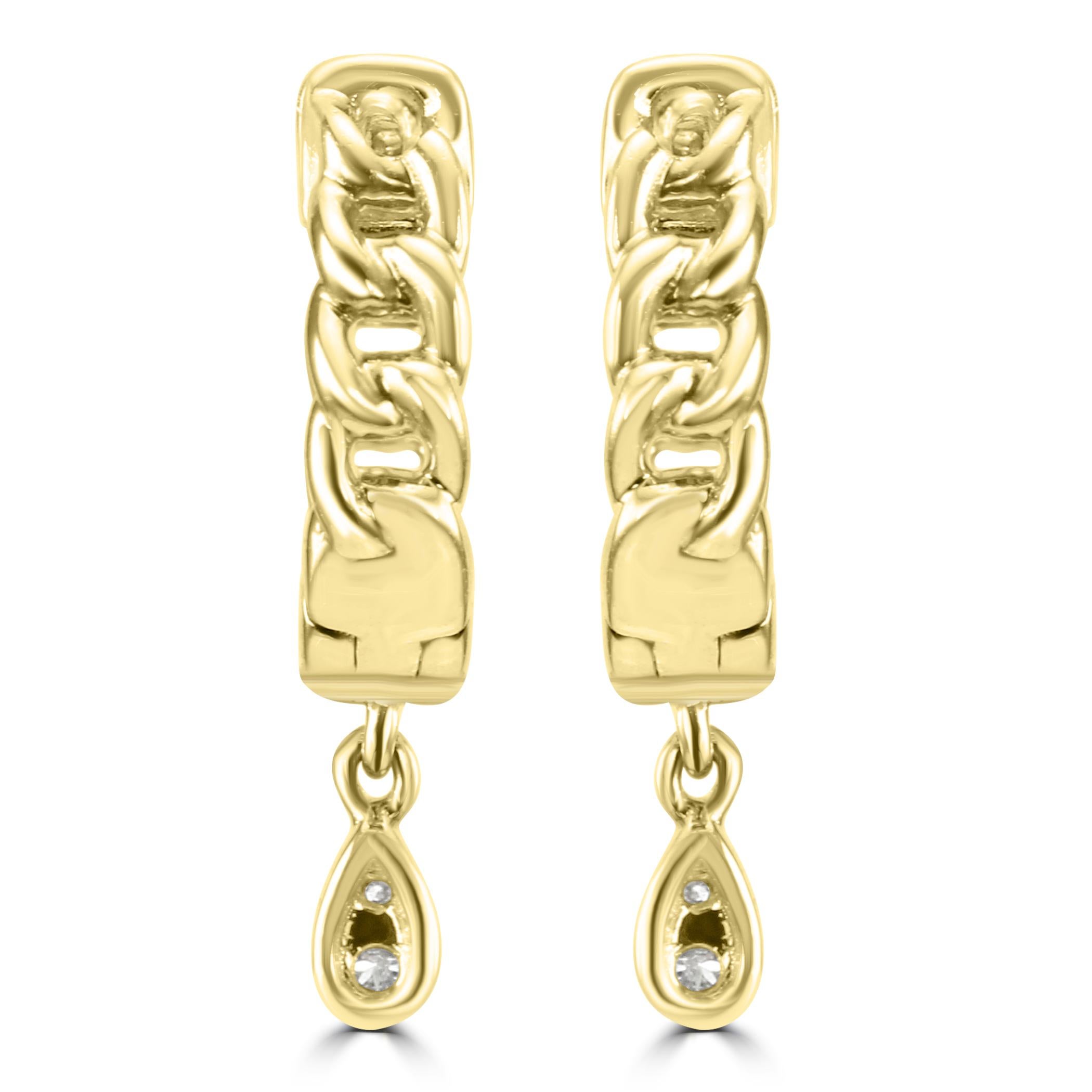 Taille ronde Pendants d'oreilles Huggie fantaisie en or jaune 14 carats avec diamants blancs ronds en vente