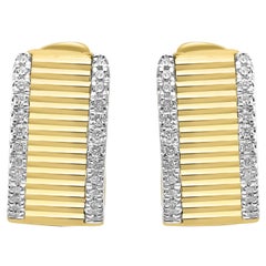Weißer runder Diamant 14 Karat Gelbgold Mode Huggie Creolen baumelnde Ohrringe mit weißen Diamanten