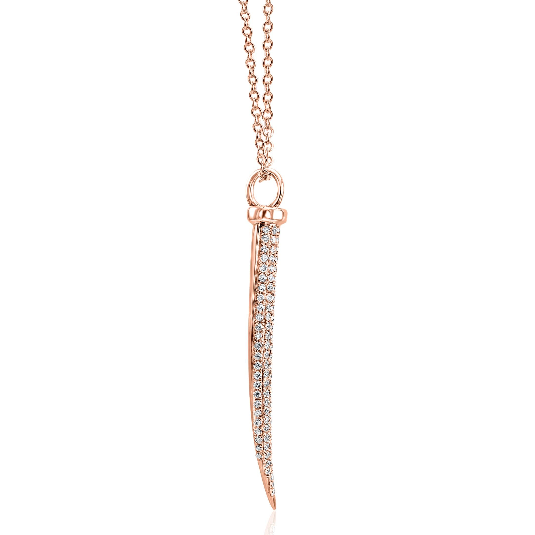 Modern White Diamond Round 14K Rose Gold Fancy Fashion Drop Pendent Chain Necklace  For Sale