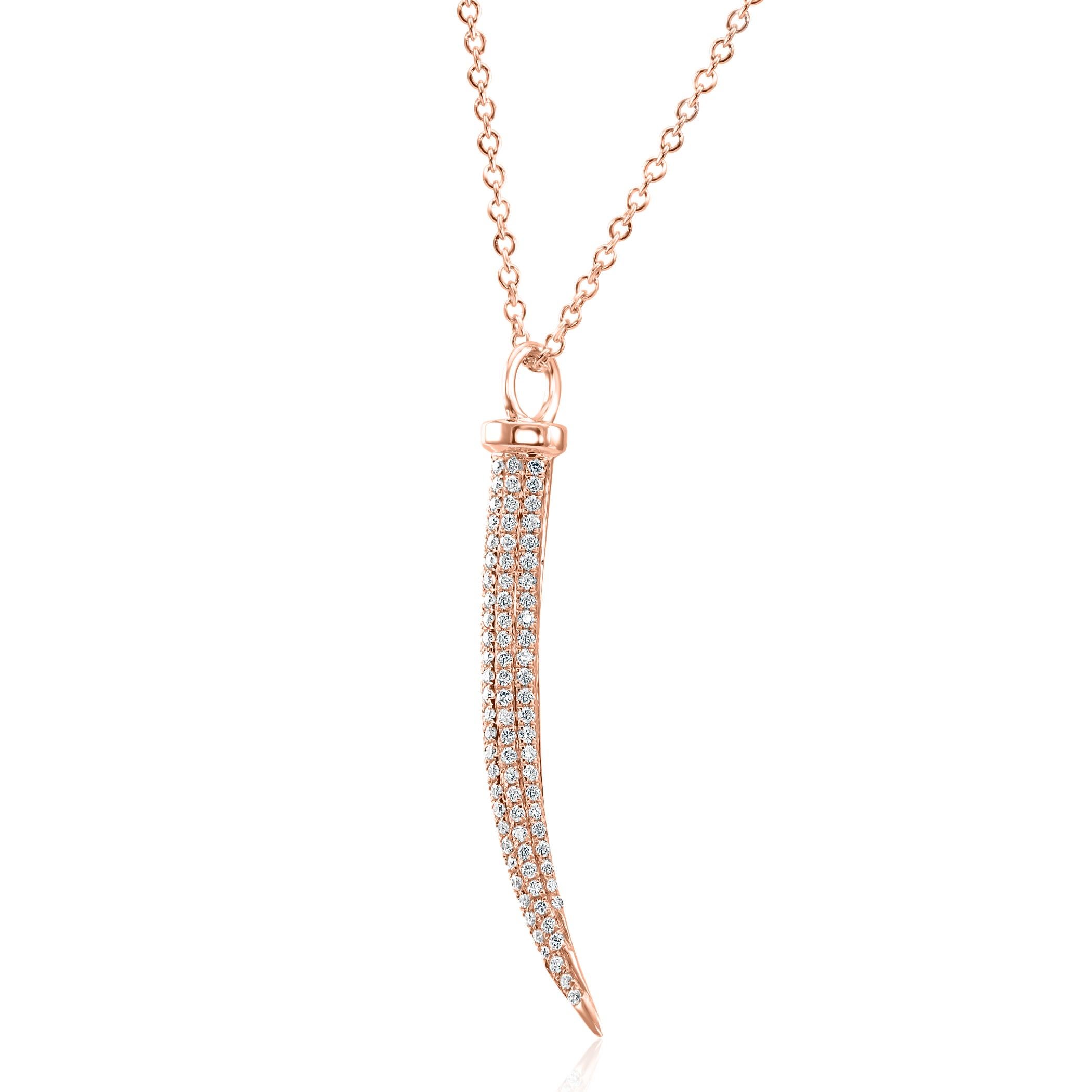 Women's or Men's White Diamond Round 14K Rose Gold Fancy Fashion Drop Pendent Chain Necklace  For Sale