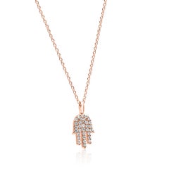White Diamond Round 14 Karat Gold "Hamsa" Drop Pendent Chain Fashion Necklace