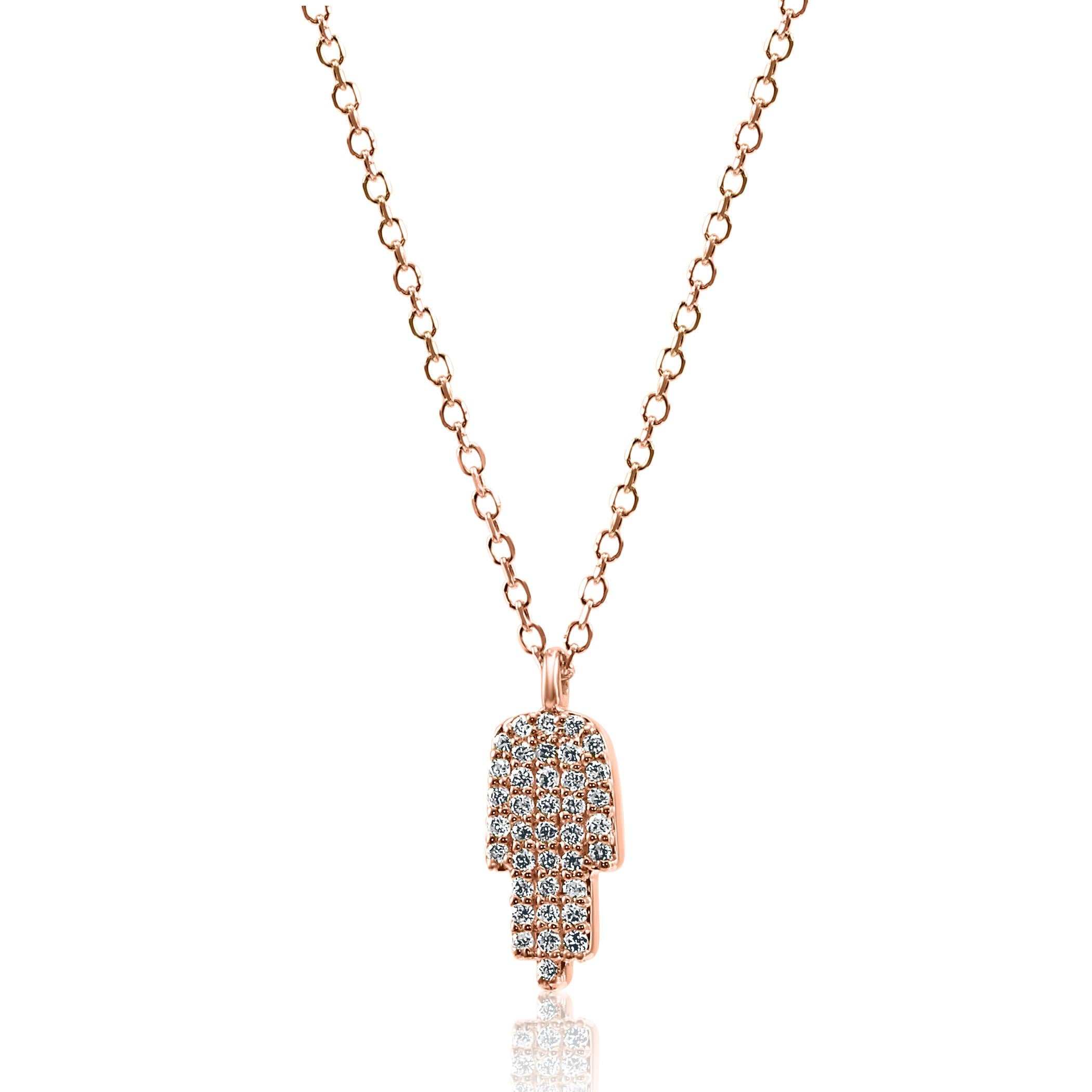 Moderne Collier à pendentifs en or rose 14K avec diamants blancs ronds 