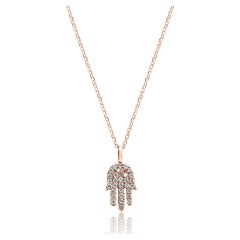 Weißer runder Diamant 14K Roségold "Hamsa" Tropfen-Anhänger Kette Mode Halskette 