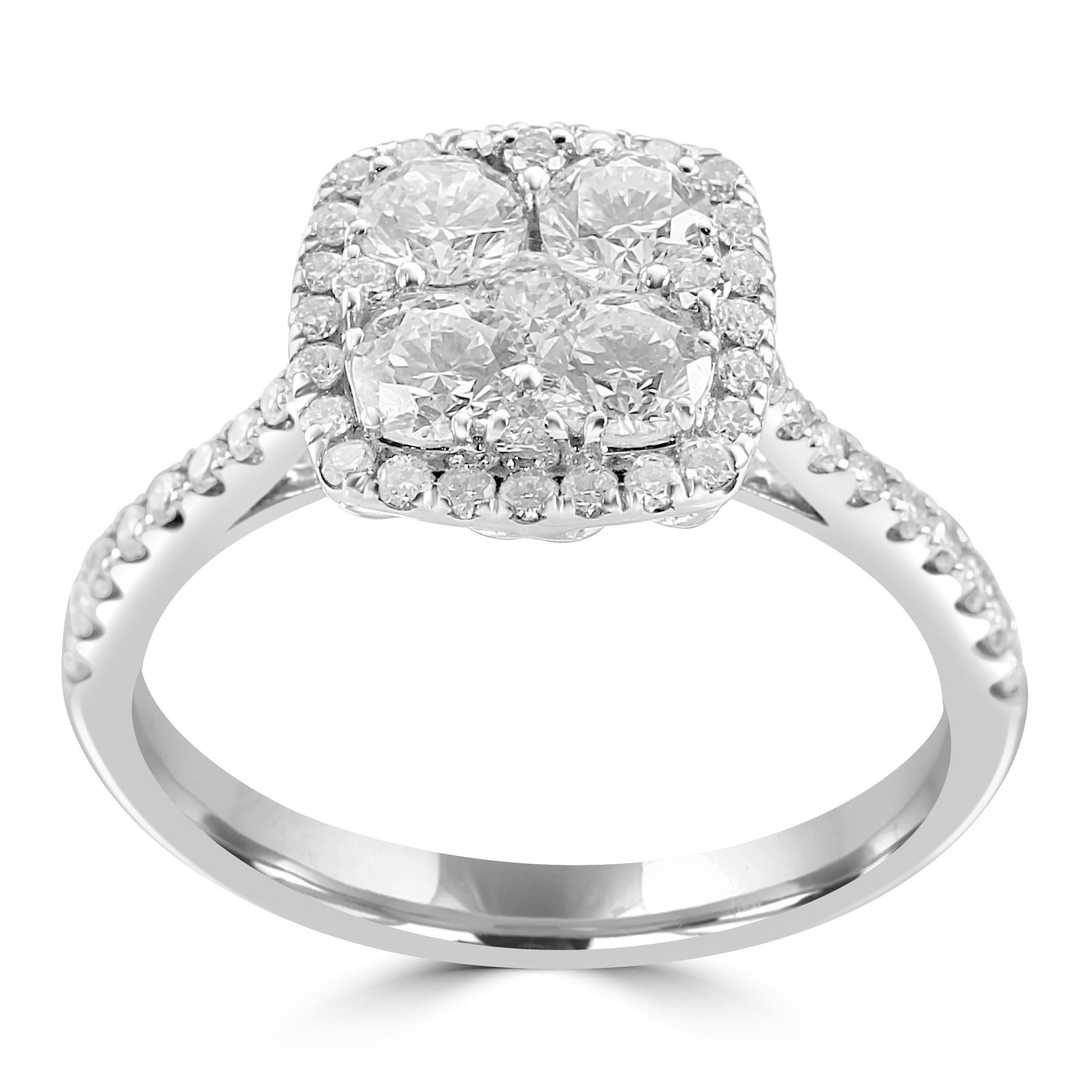 For Sale:  White Diamond Round 14K White Gold Big Look Cluster Fashion Cocktail Ring 2