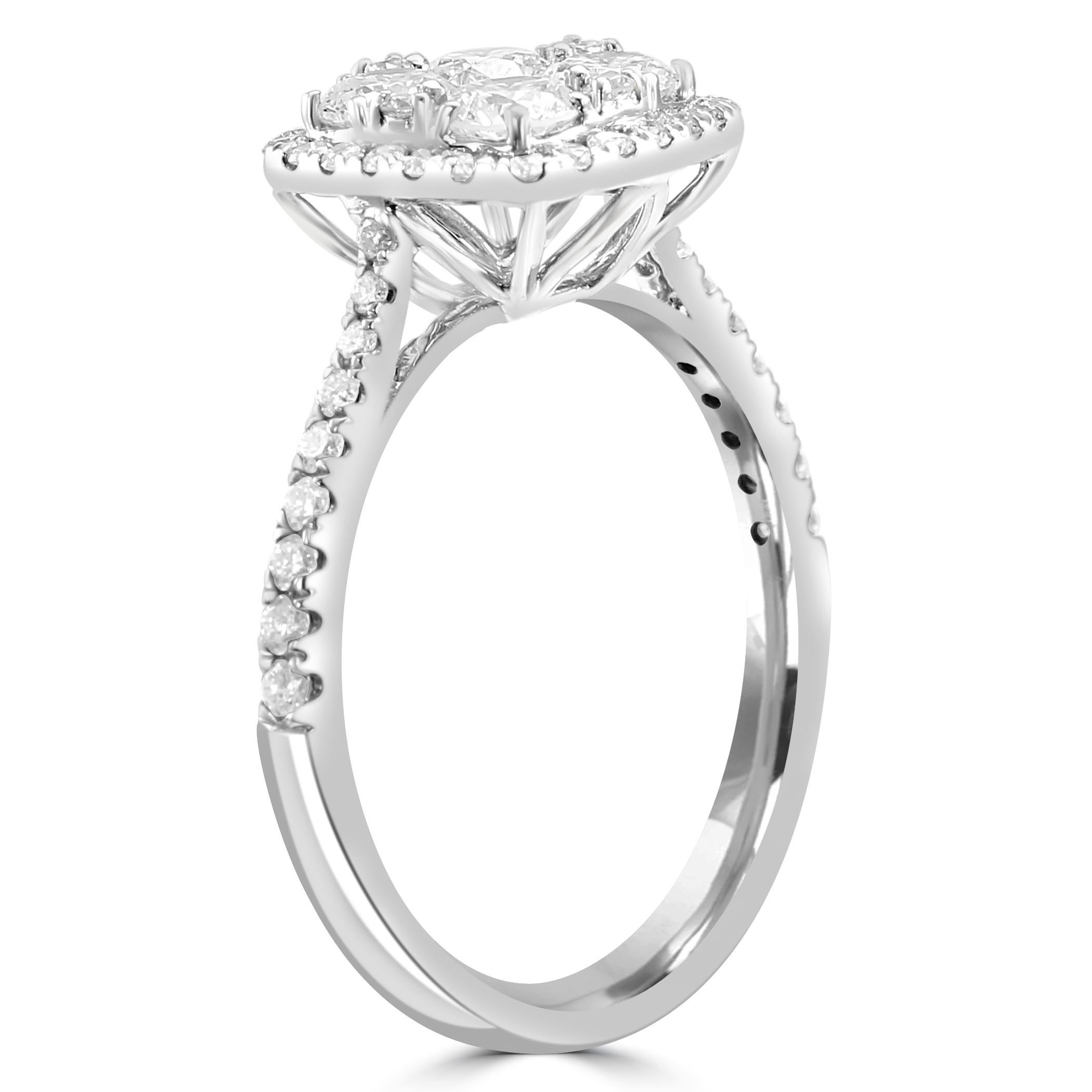 For Sale:  White Diamond Round 14K White Gold Big Look Cluster Fashion Cocktail Ring 5
