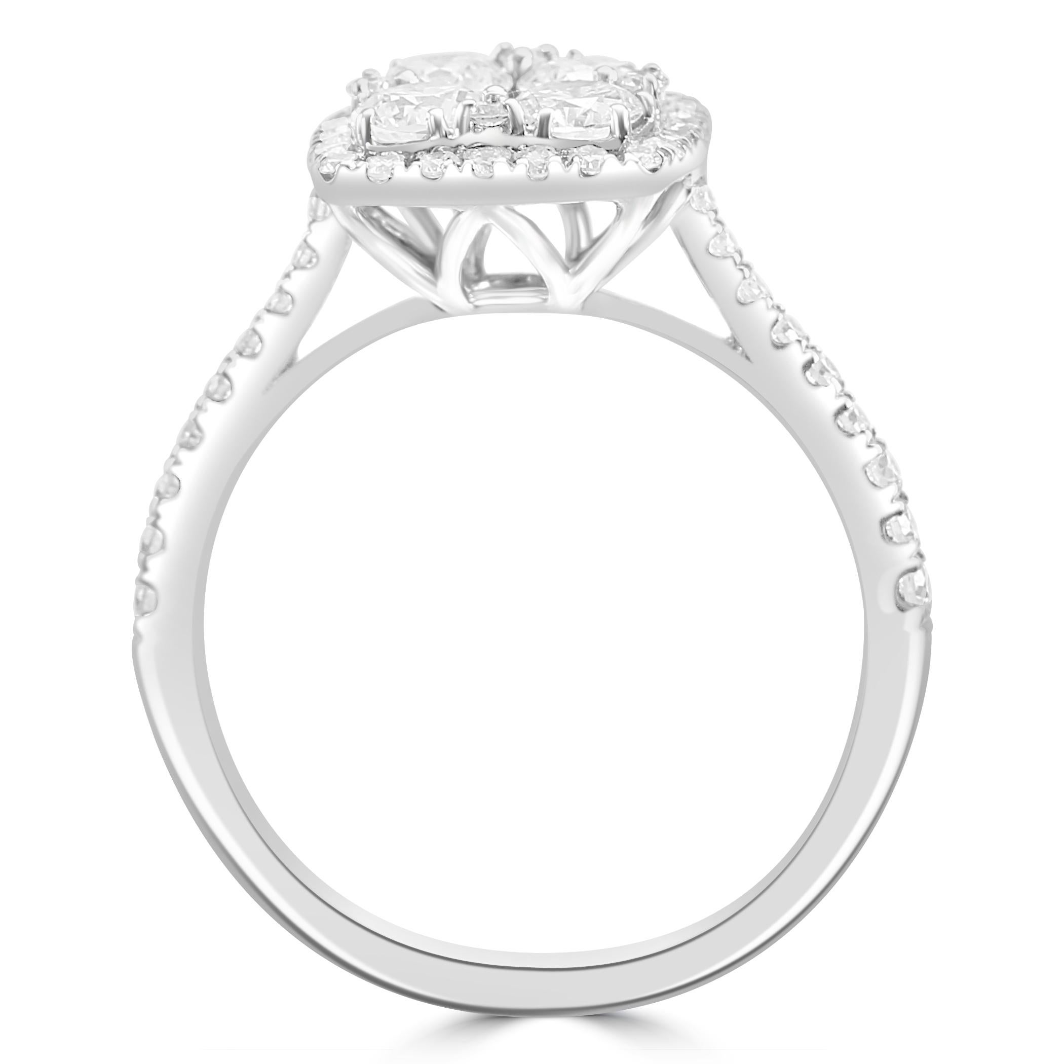 For Sale:  White Diamond Round 14K White Gold Big Look Cluster Fashion Cocktail Ring 6