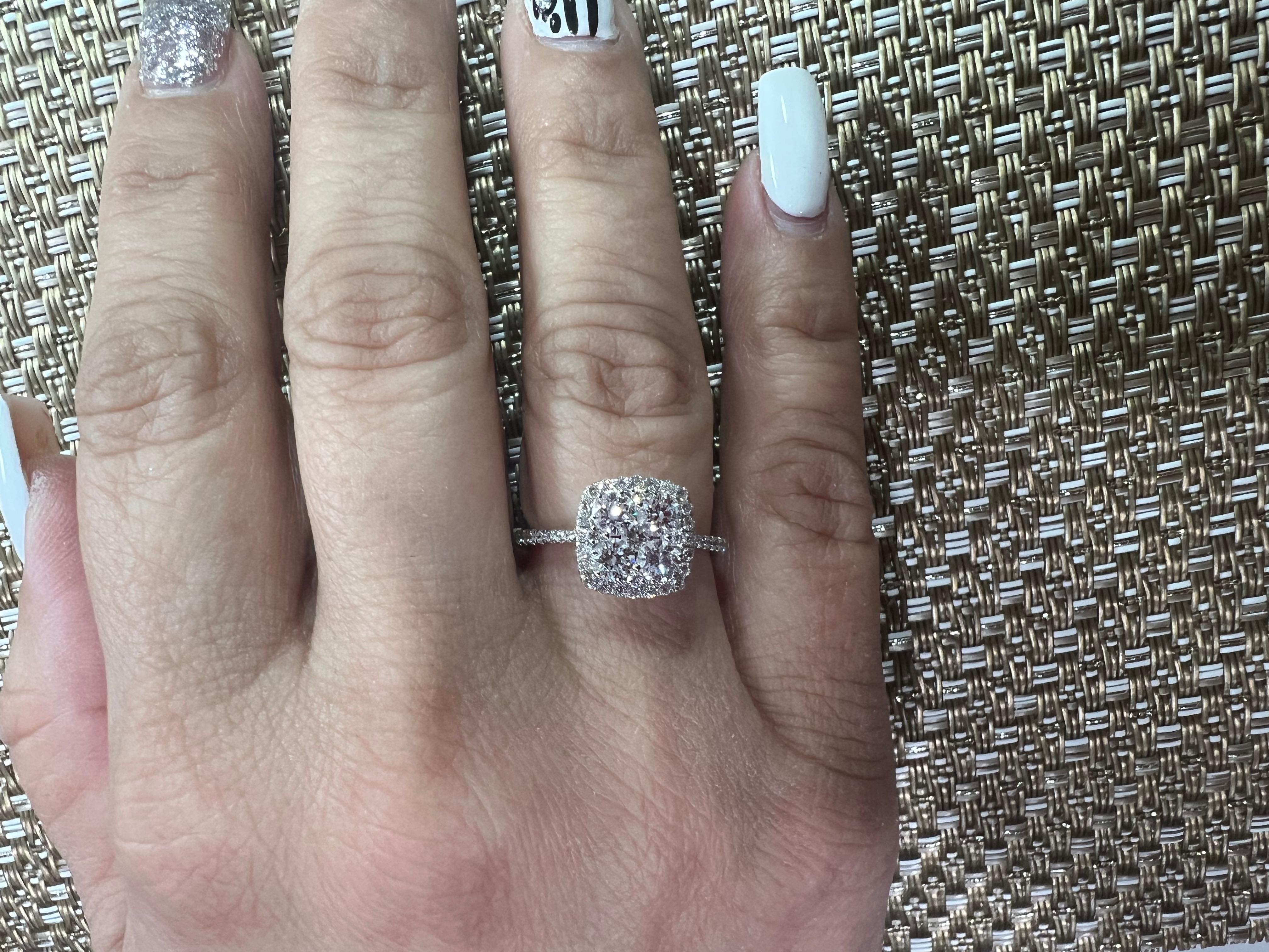 For Sale:  White Diamond Round 14K White Gold Big Look Cluster Fashion Cocktail Ring 9
