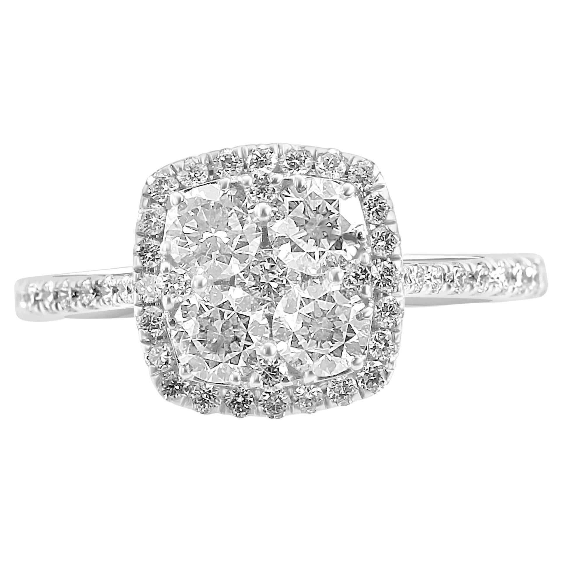 For Sale:  White Diamond Round 14K White Gold Big Look Cluster Fashion Cocktail Ring