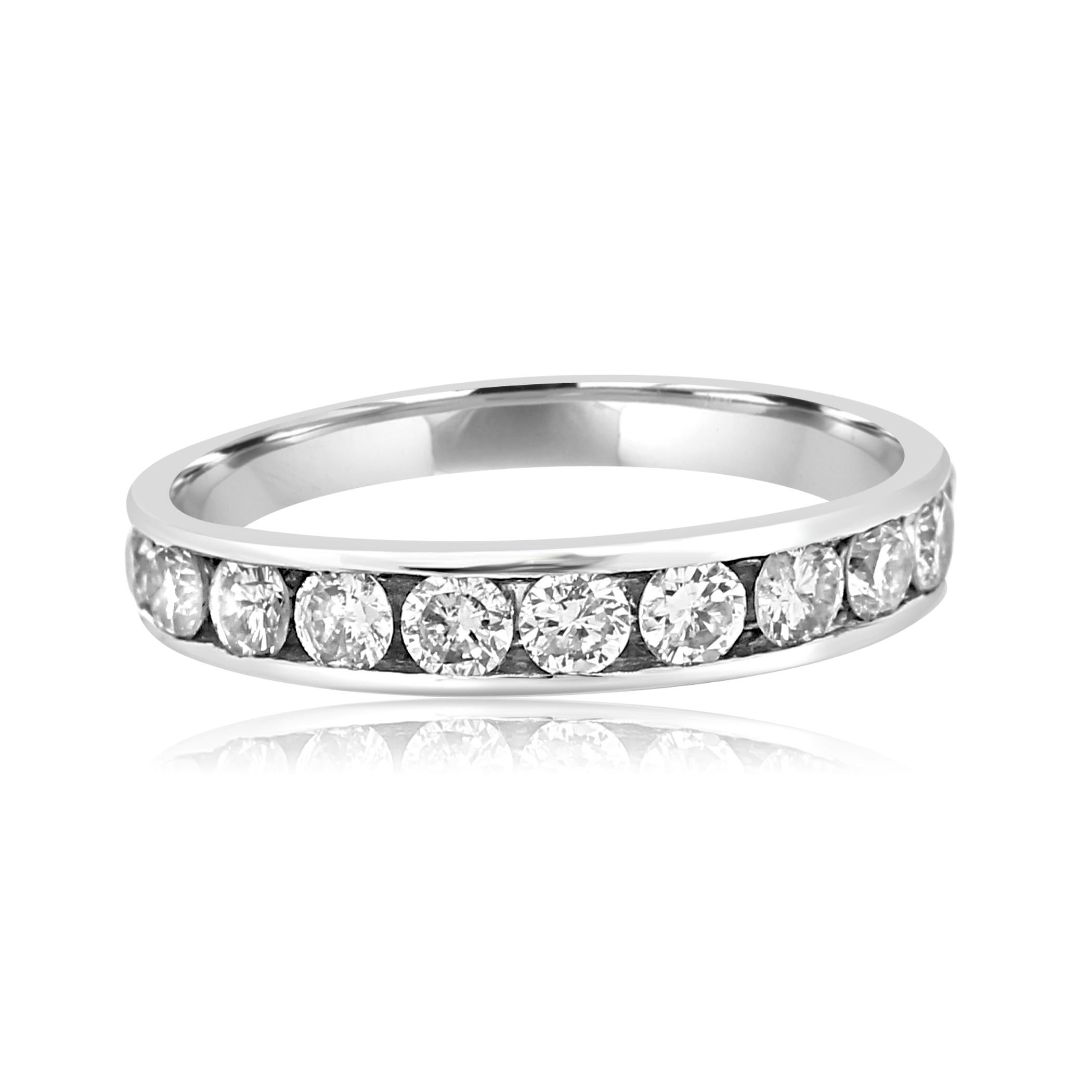 11 White G-H Color SI-I Diamond Round 0.75 Carat Channel Set in 14K White Gold Bridal Fashion Cocktail Band Ring.

Style available in different price ranges. Prices are based on your selection of 4C's i.e Cut, Color, Carat, Clarity. Please contact