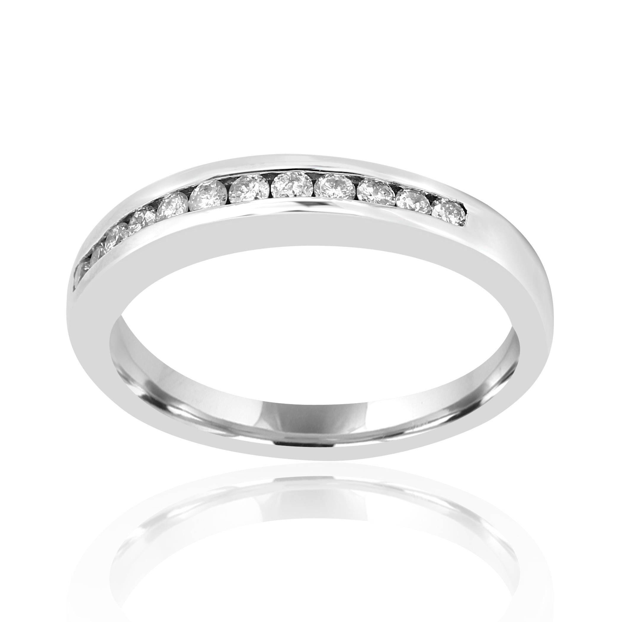 Contemporary White Diamond Round 14 Karat White Gold Bridal Fashion Cocktail Channel Set Ring