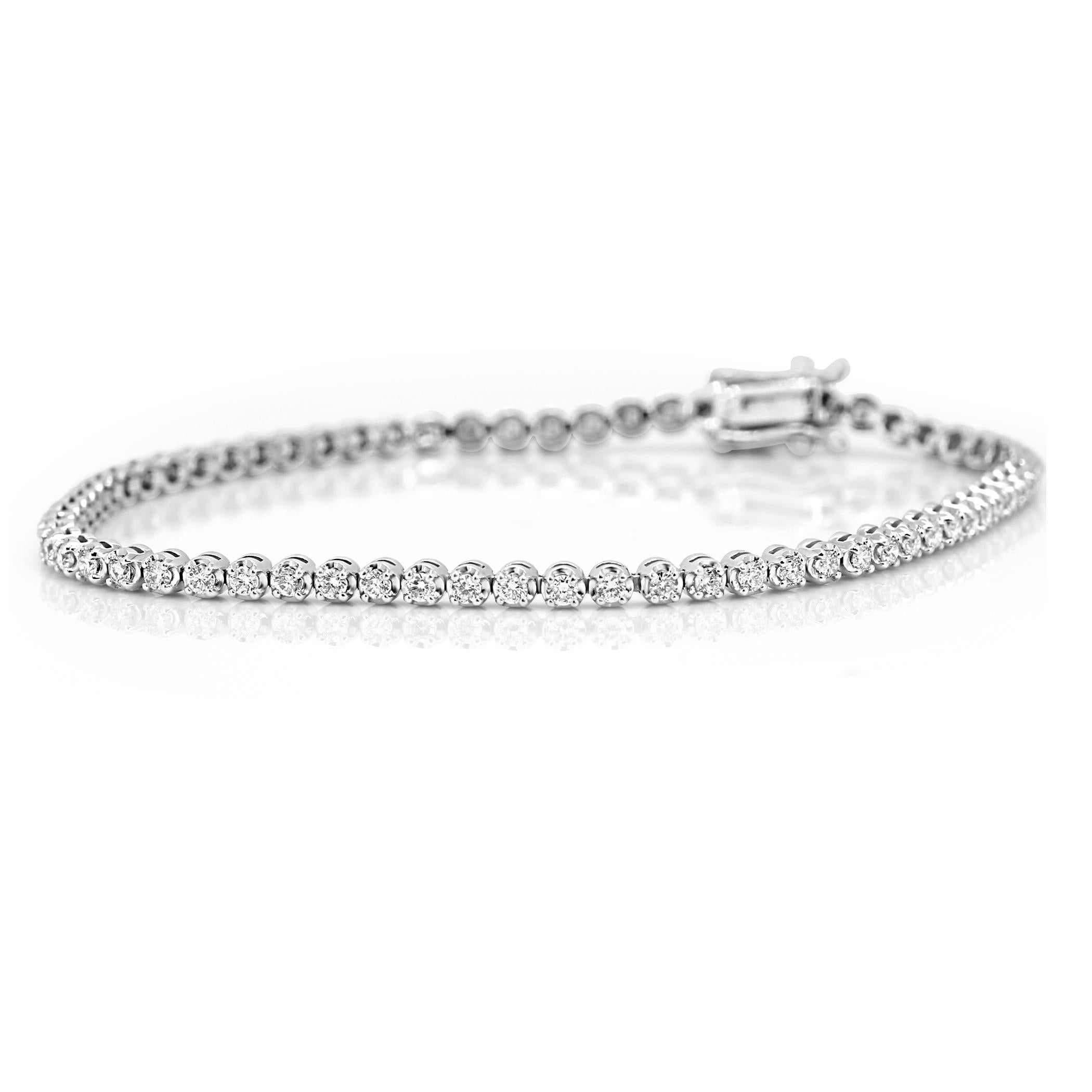 66 White G-H Color SI Clarity Diamond Round 1.45 Carat Set in 14K White Gold Always in Style for Every Occasion Single Stackable Tennis Bracelet. With Triple Lock for Extra safety.

Total Diamond Weight 1.45 Carat
MADE IN USA

Style available in