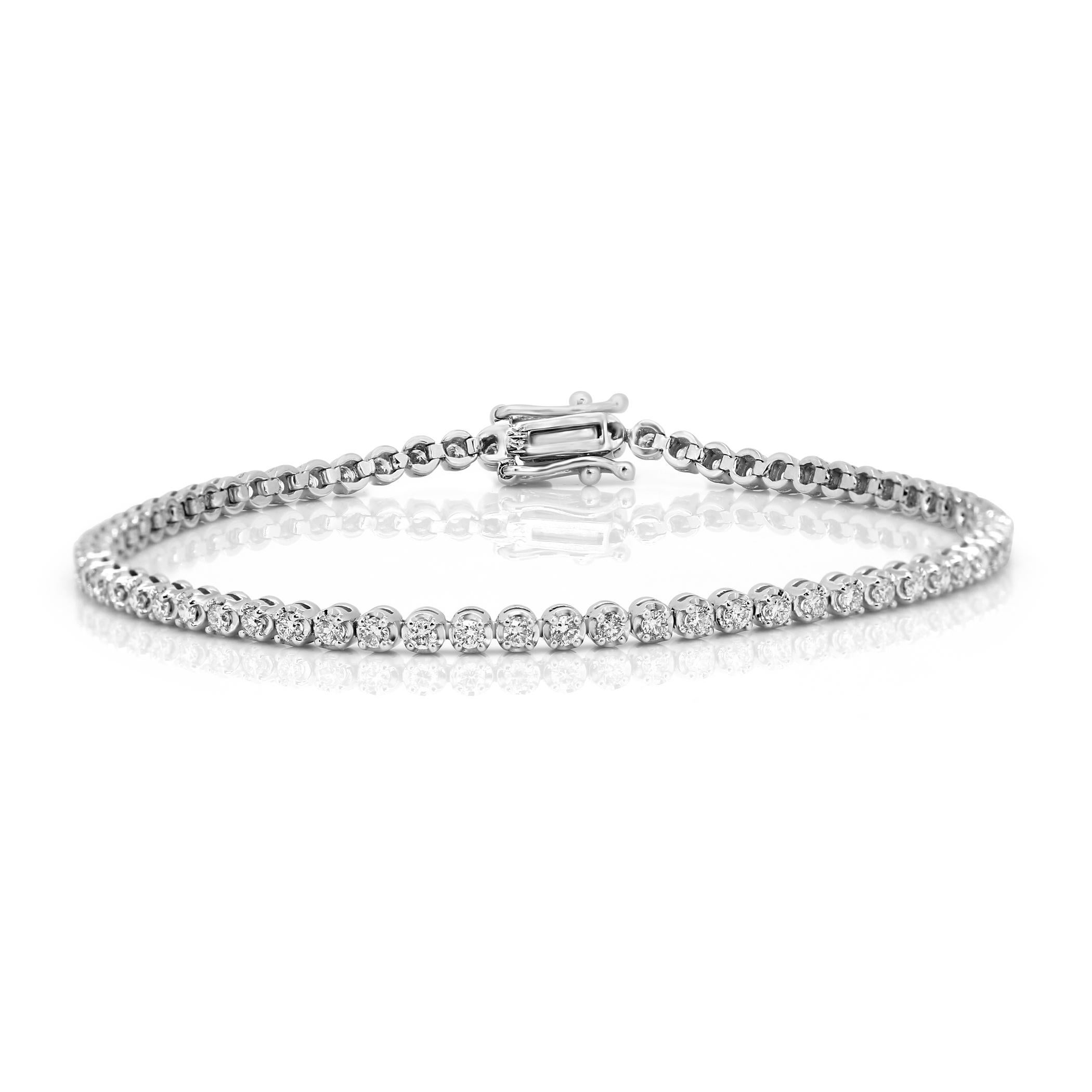 Round Cut White Diamond Round 14 Karat Gold Single Line Classic Stackable Tennis Bracelet