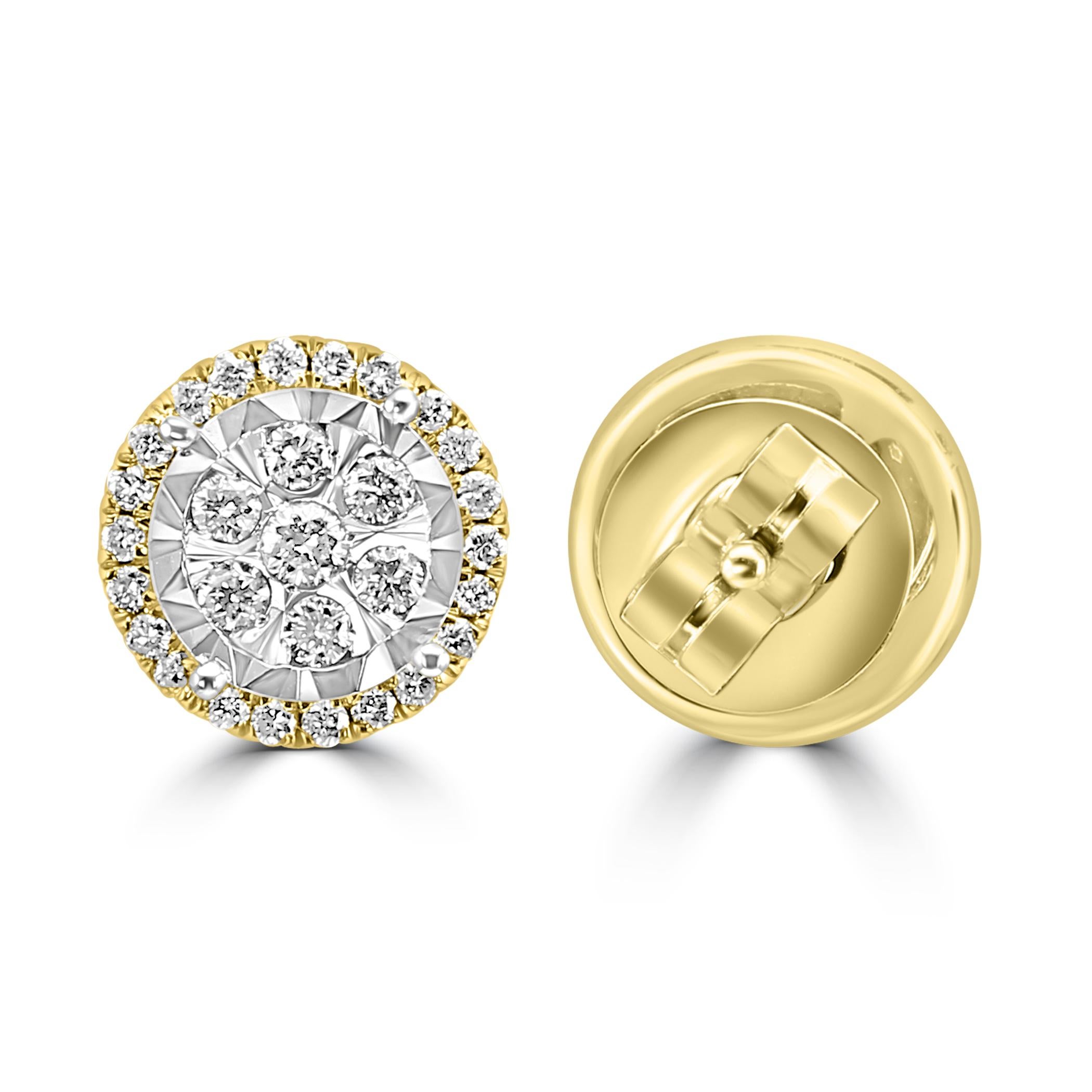 Taille ronde Clous d'oreilles Big Look en or blanc et jaune 14 carats avec diamants blancs en vente
