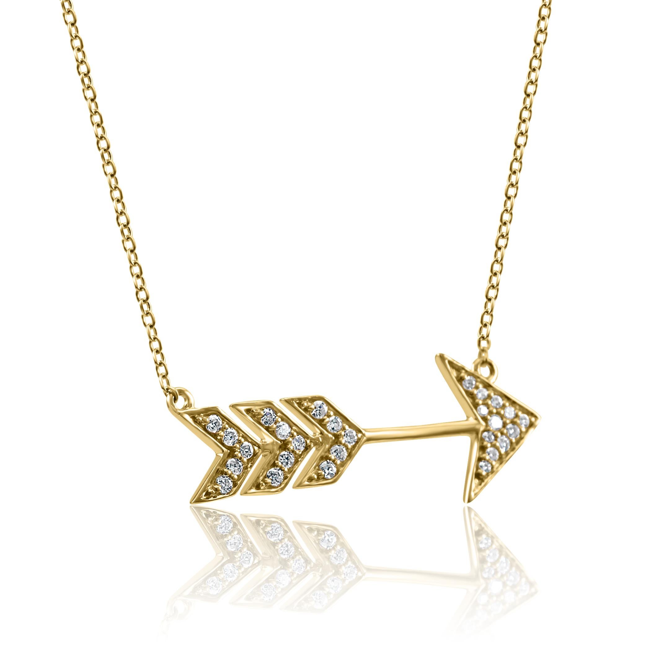 Elevate your style with our enchanting Yellow Gold Arrow Shaped Pendant, adorned with dazzling White Diamond Rounds, this exquisite piece of jewelry is a fusion of modern elegance and timeless sophistication, designed to capture attention and