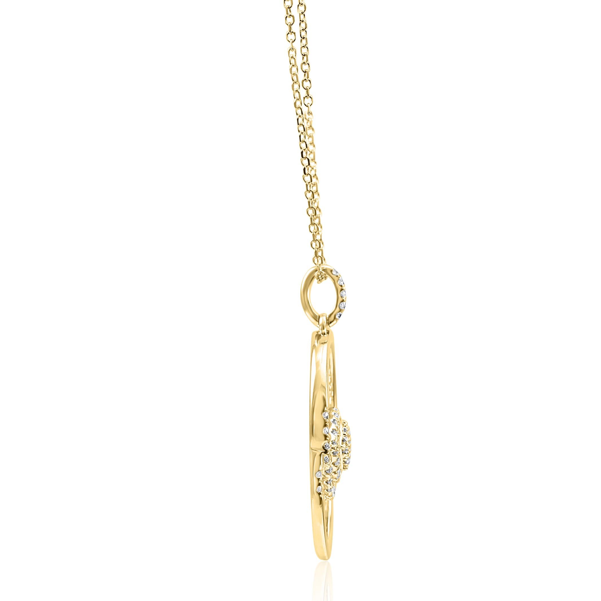 Moderne Collier pendentif à la mode œil maléfique en or 14 carats avec diamants blancs ronds en vente