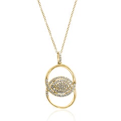 White Diamond Round 14 Karat Gold Evil Eye Fashion Drop Pendent Chain Necklace
