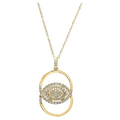 White Diamond Round 14K Yellow Gold Evil Eye Fashion Drop Pendent Chain Necklace