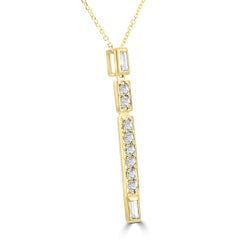 White Diamond Round 14 Karat Gold Fancy Fashion Drop Chain Pendent Necklace