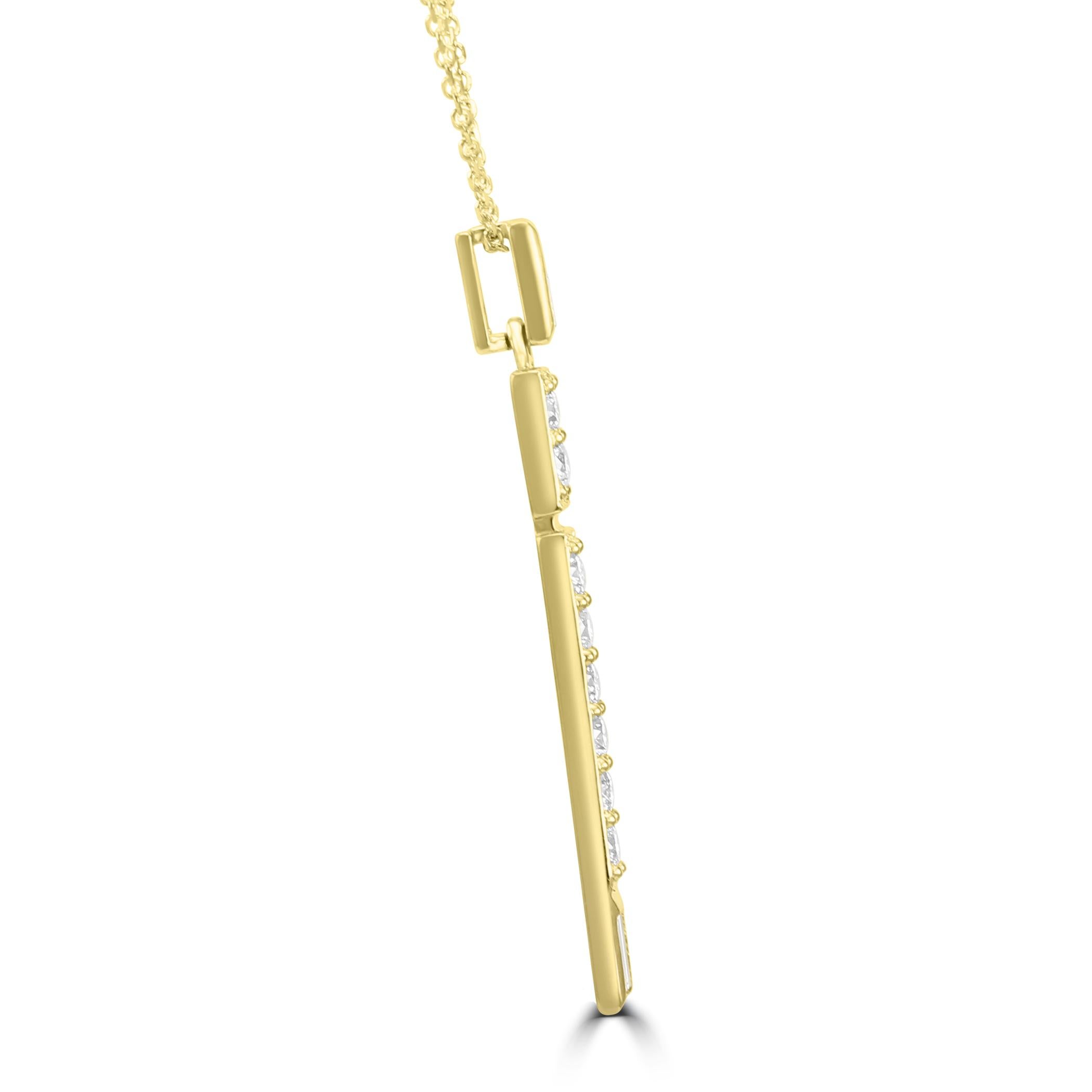 Art Deco White Diamond Round 14K Yellow Gold Fancy Fashion Drop Chain Pendent Necklace  For Sale