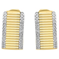 White Diamond Round 14K Yellow Gold Fancy Fashion Huggie Hoop Earring 