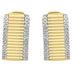White Diamond Round 14 Karat Yellow Gold Fancy Fashion Huggie Hoop Earring